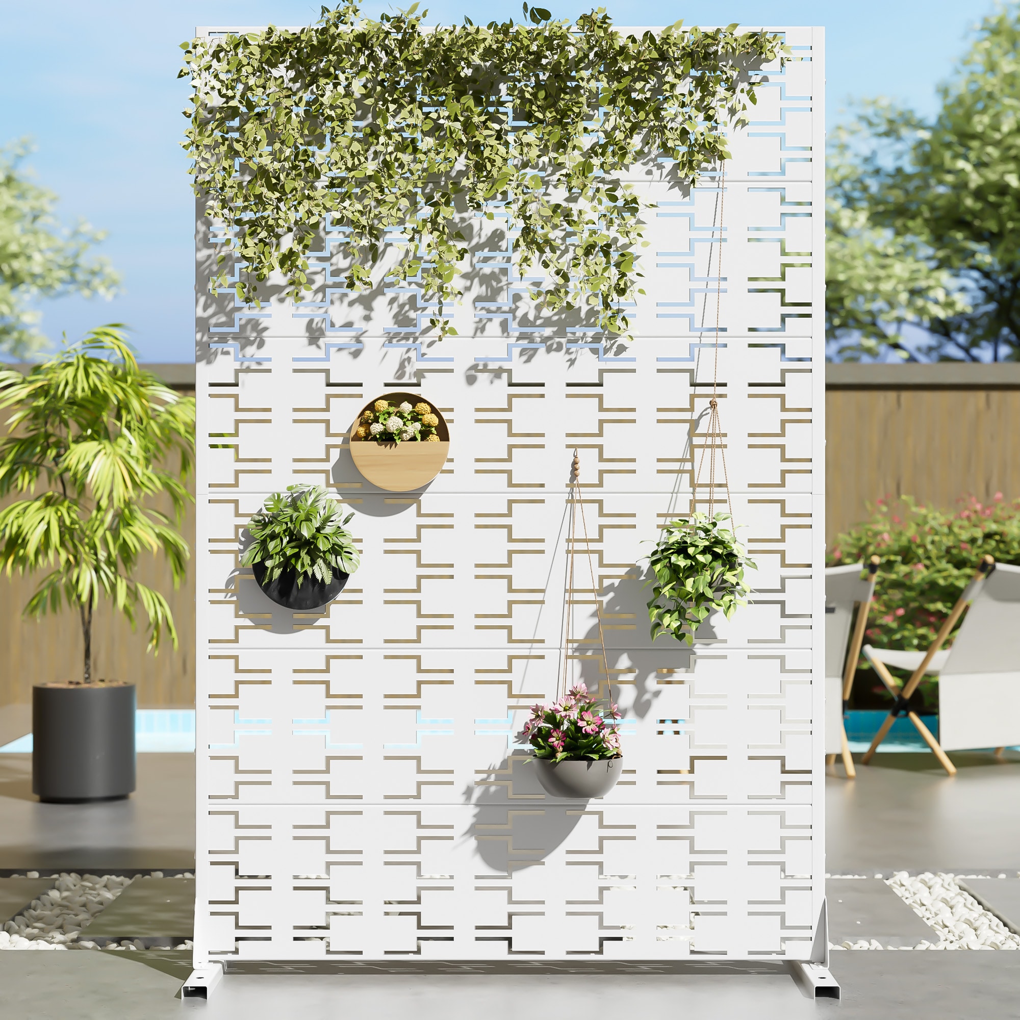 Wooakway - Modern 47 in. L x 16 in. W x 72 in. H White Galvanized Steel Dig Privacy Galvanized (1...