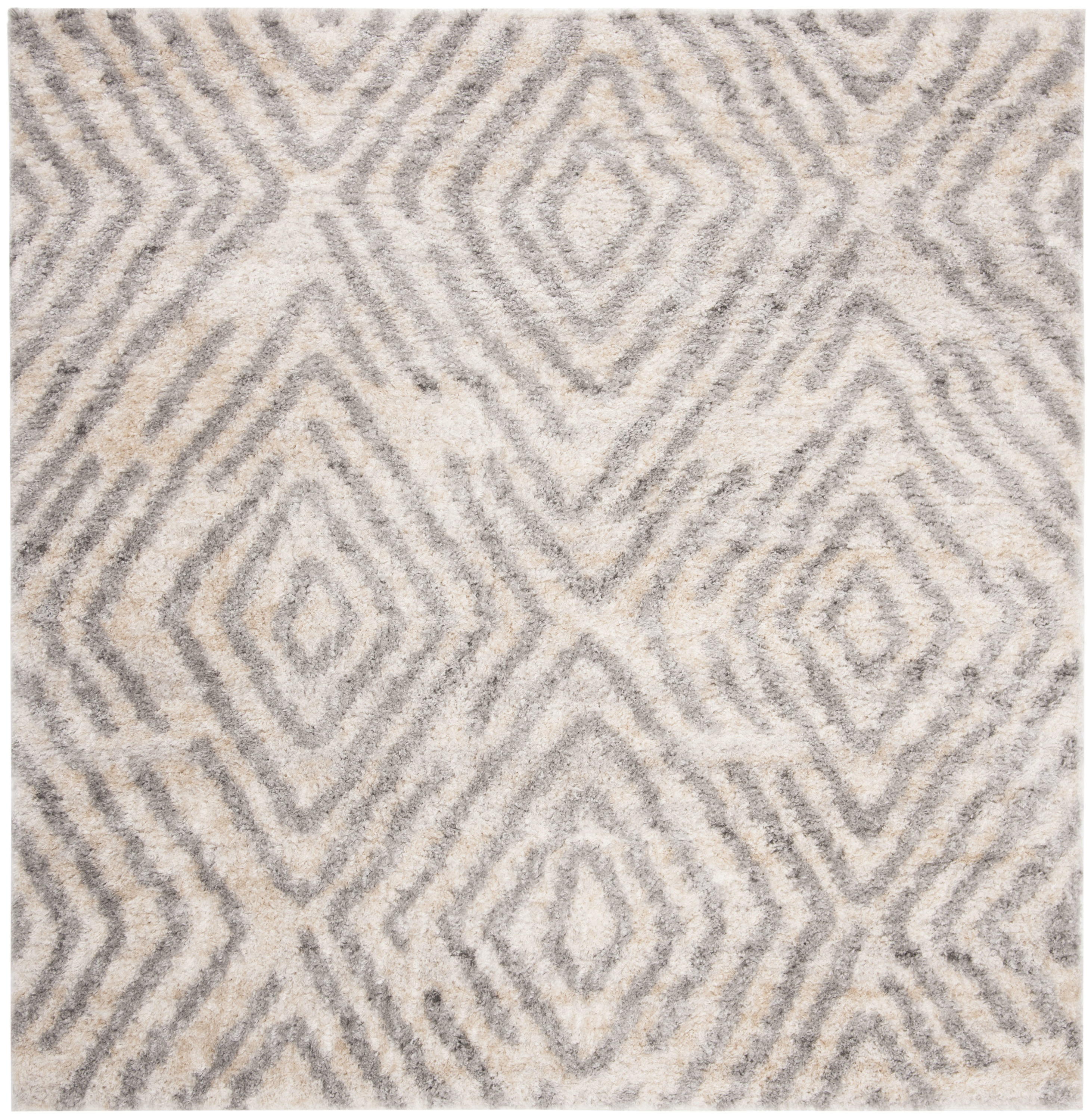 Safavieh BER218A-7SQ Berber Diamond Shag 7 x 7 (ft) Loomed Polypropylene Cream/Gray Square Indoor Abstract Moroccan Area rug
