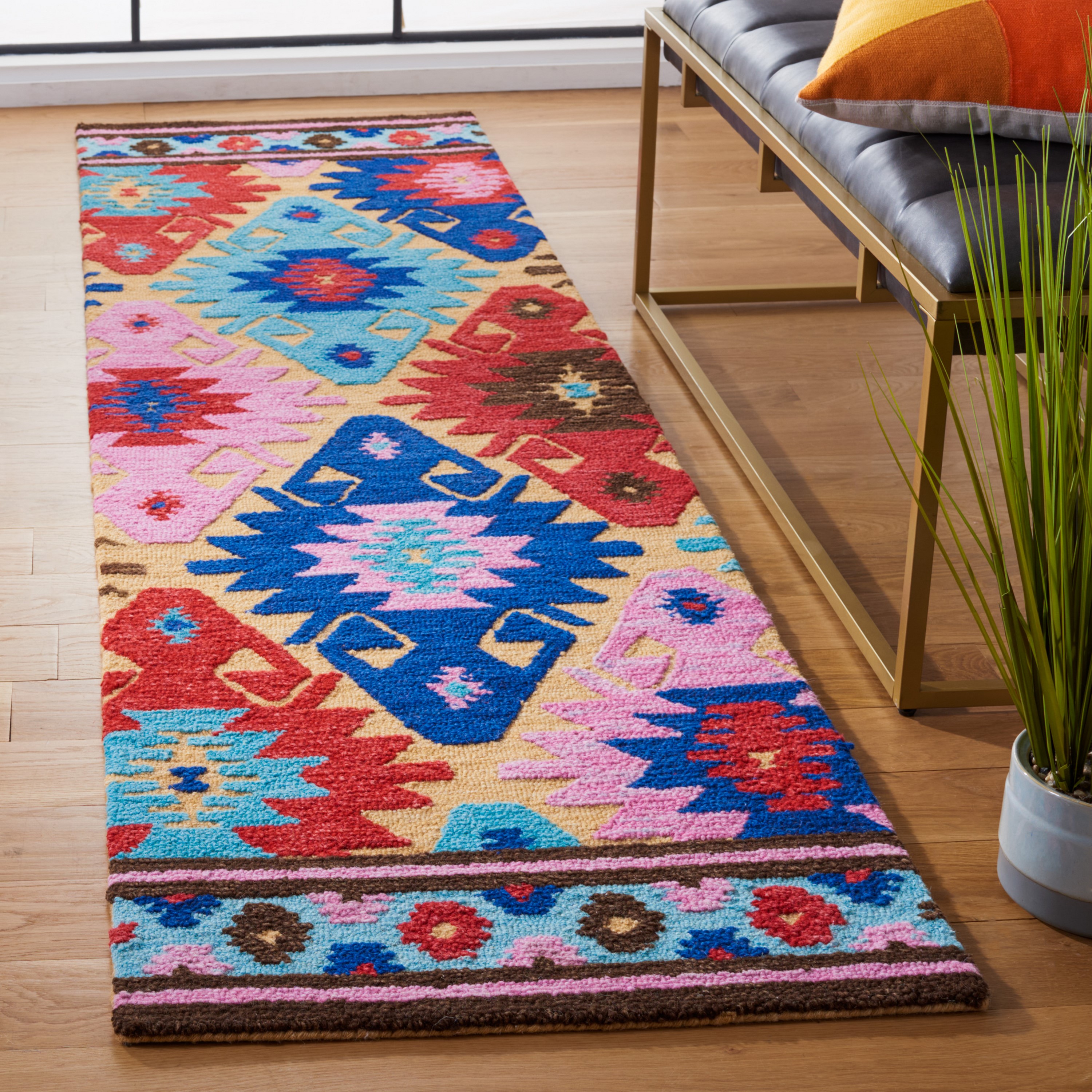 Aspen Blue and Multicolor Wool Geometric Runner Rug
