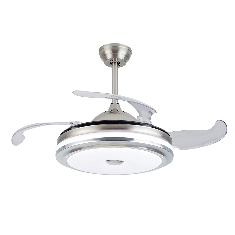 Oukaning HG-HSYXF-1948-1 42-in Color-Changing Integrated LED Modern Chrome LED with ABS Blades Chandelier Ceiling Fan With Light - Remote Included ( 4 -Blade )