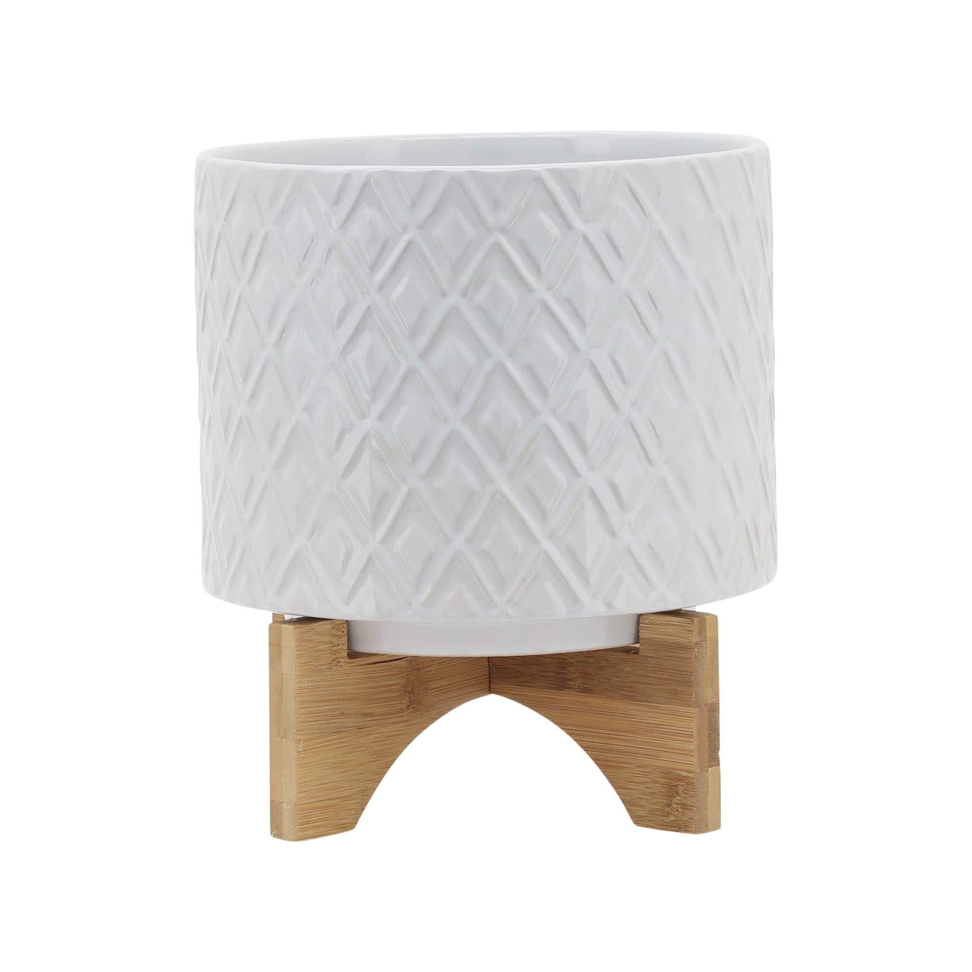 Miki Shinly JJ-6865-10SH Round 8.0-in W x 10-in H x 8-in D White Ceramic Indoor/Outdoor Planter