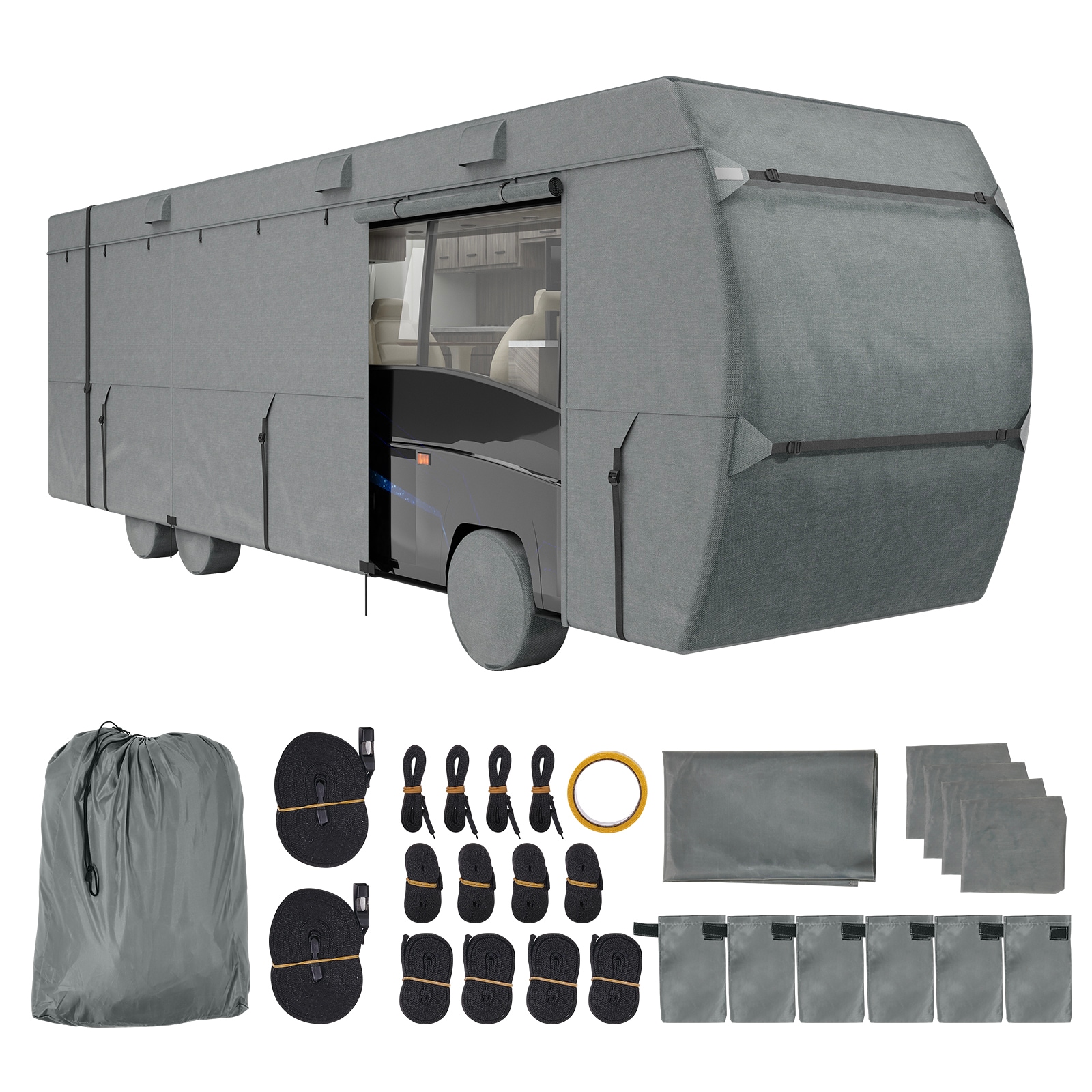 VEVOR Class C RV Cover  29-32 ft Motorhome Cover  Oxford Fabric Motorhome RV Cover  Waterproof  Windproof and Rip-Stop  Camper Cover with Storage Bag  Repair Patches  Straps and Tire Covers