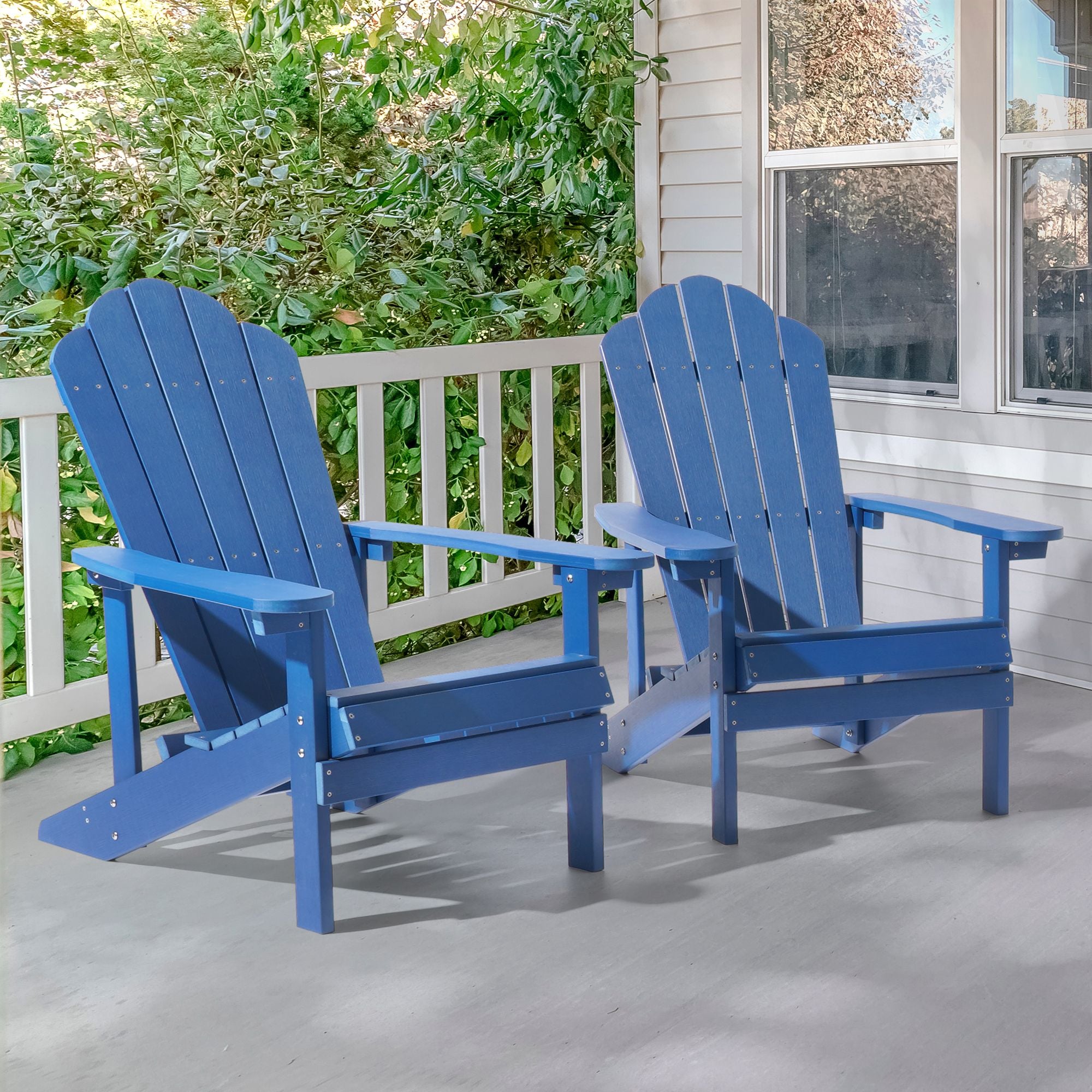 Sonkuki SD-AD-33NY-2 Adirondack Chair Set of 2 Navy Blue Plastic Frame Stationary Adirondack Chair with Blue Slat Seat