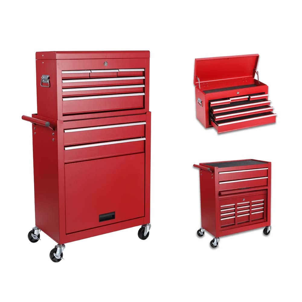 SereneVita - 24.4-in W x 42.5-in H x 13-in D 8 -Drawer Steel Rolling Top Tool Chests(Red)