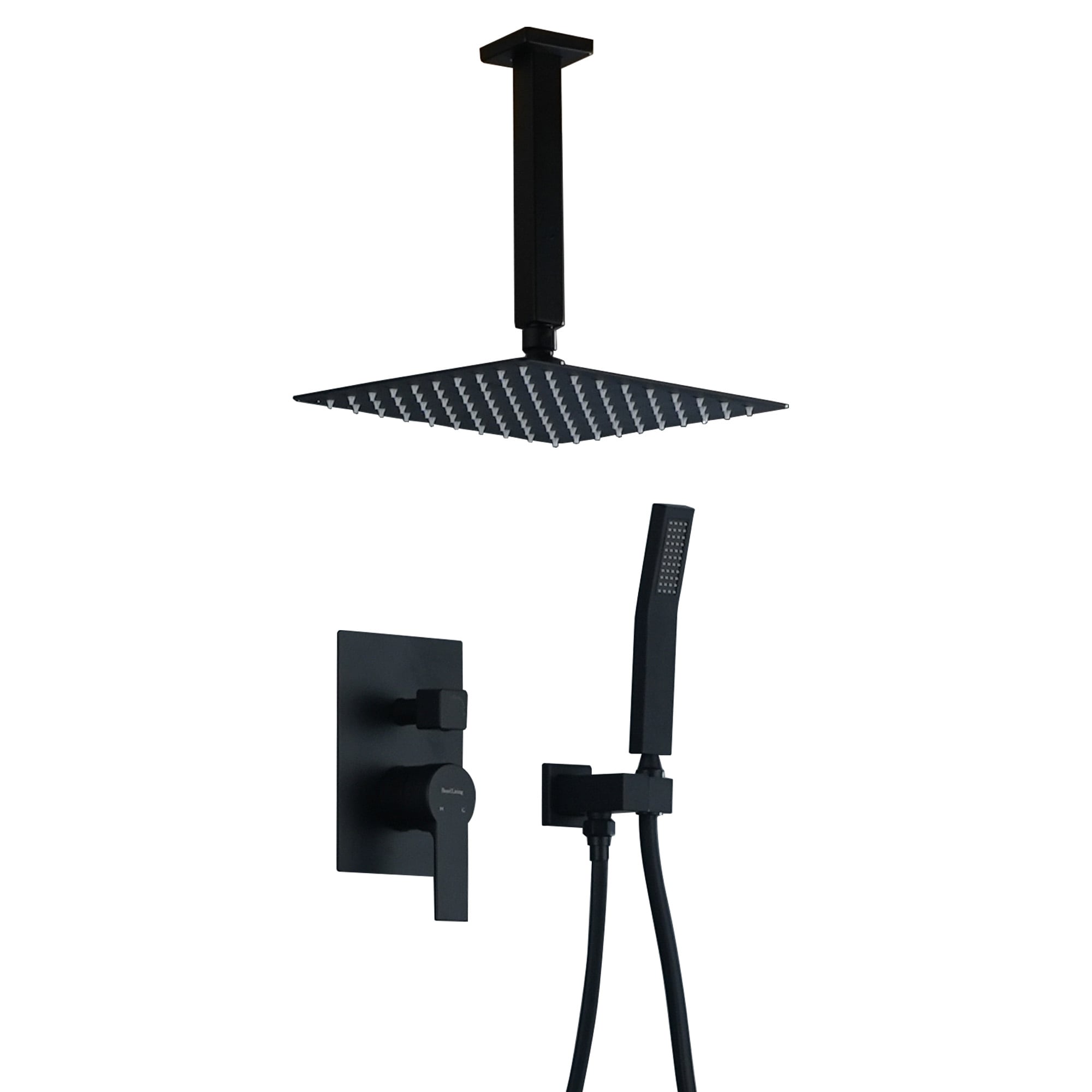 Clihome SMD-88009B Matte black 10-in Waterfall Dual Head Built-In Shower Faucet System with 2-way Diverter ( Pressure-balanced Valve Included )