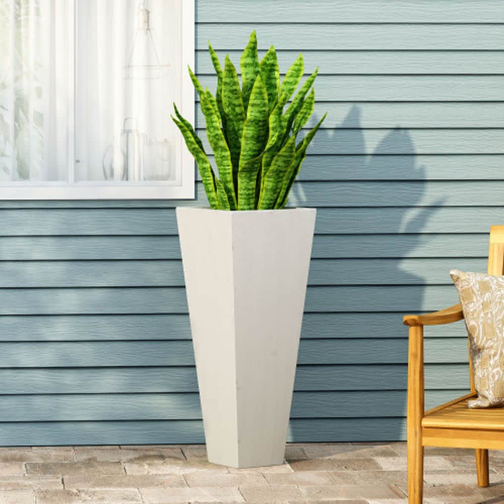Zeus & Ruta BL02GA-01 Rectangle 13.0-in W Extra Large White Mixed/Composite Indoor/Outdoor Planter with Drainage Holes