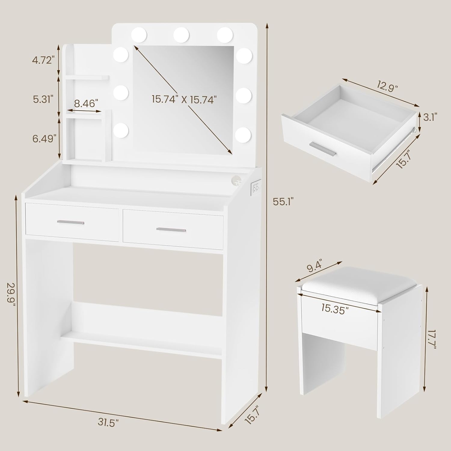 Qeetex LHF-SZT-PHO-14CE73RT Bedroom-Vanities - View #2