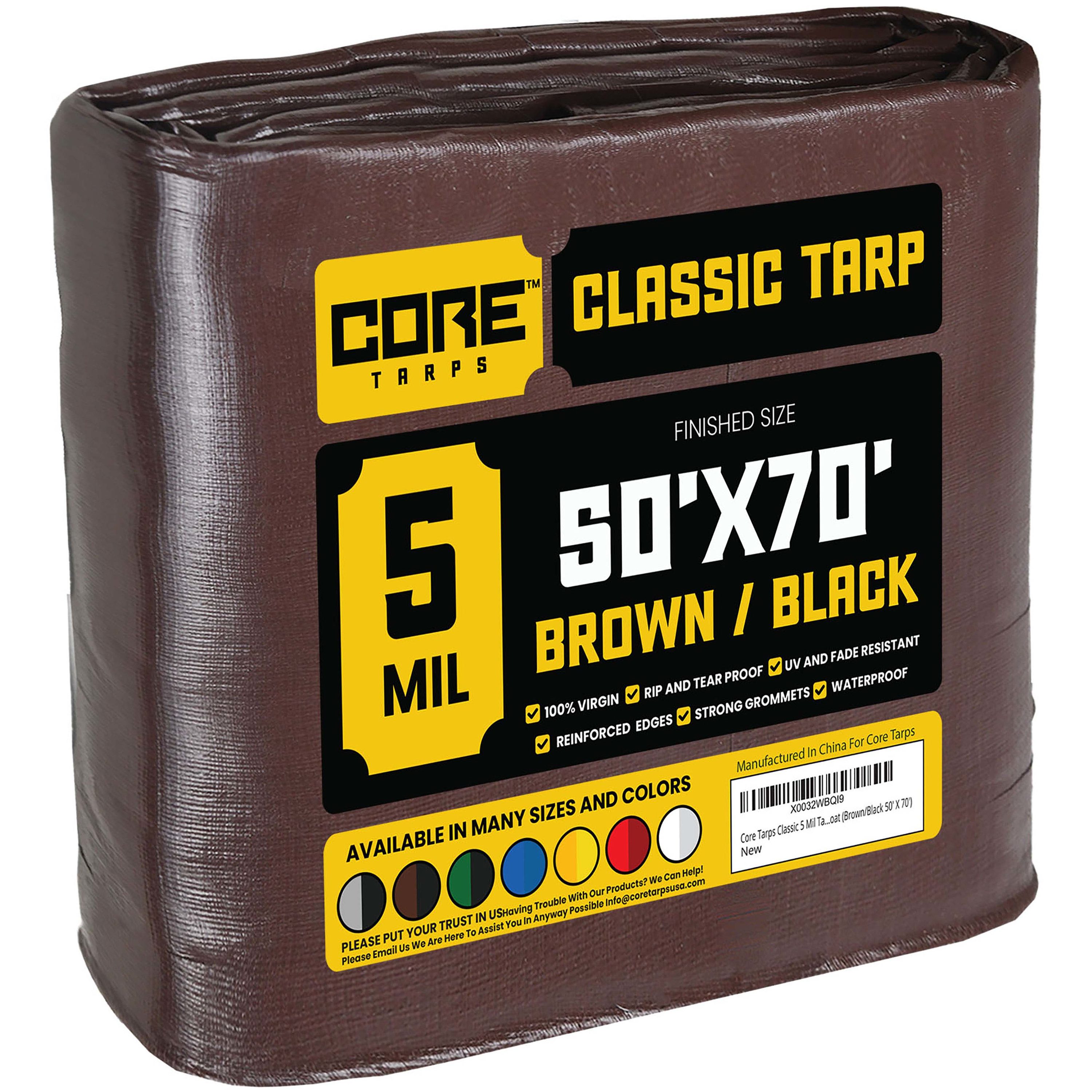 Core Tarps CT-502-50X70 50-ft x 70-ft Brown Waterproof Commercial Polyethylene 5-Mils Tarp