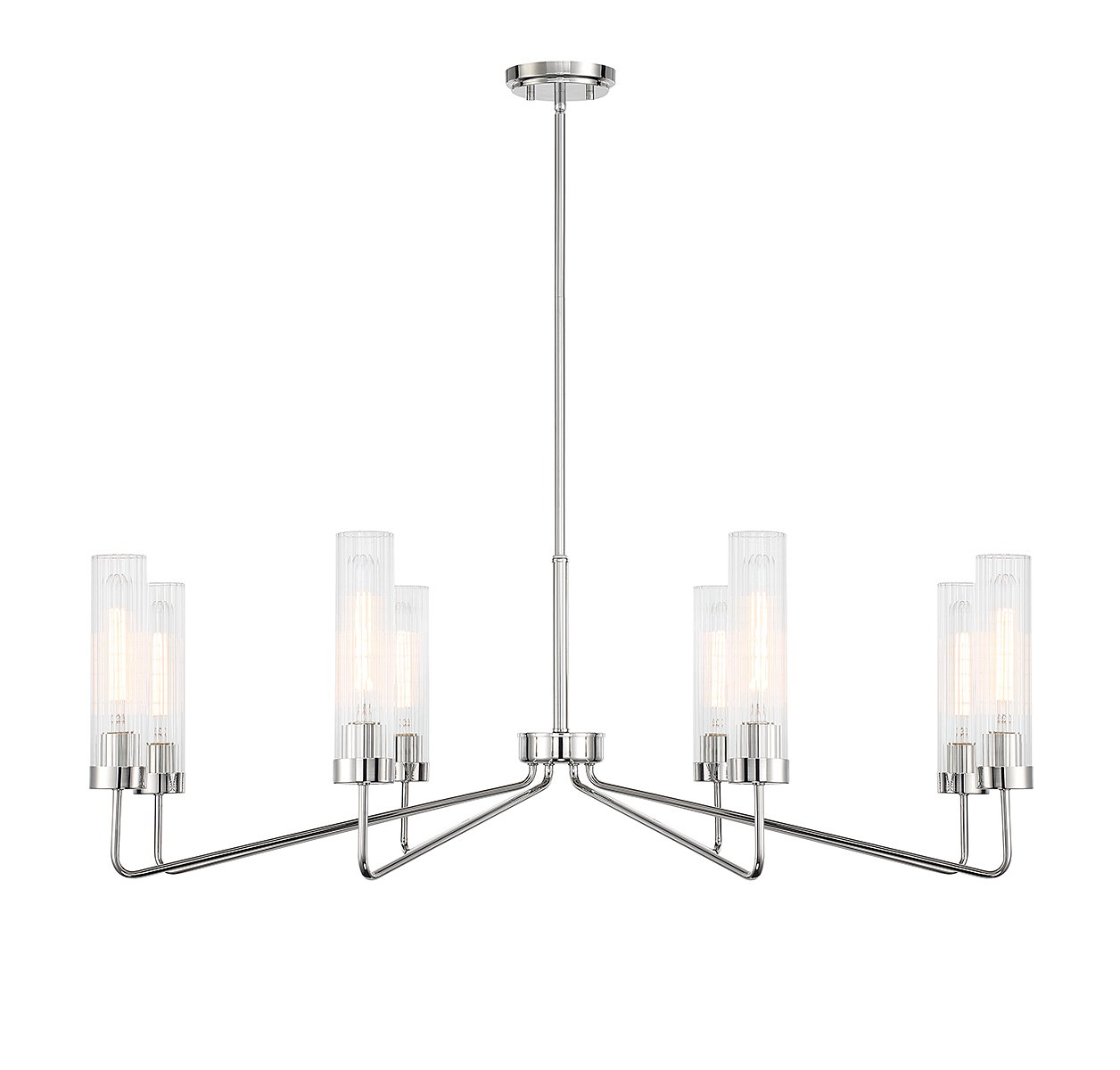 Baker 8-Light Polished Nickel Chandelier with Clear Ribbed Glass Shades
