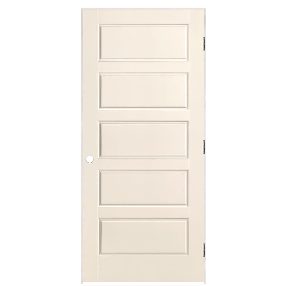 Masonite 1444627 36-in x 80-in Moonglow Solid core 5-panel equal Left hand Smooth Prefinished Molded composite Flat Jamb Single Prehung Interior Door