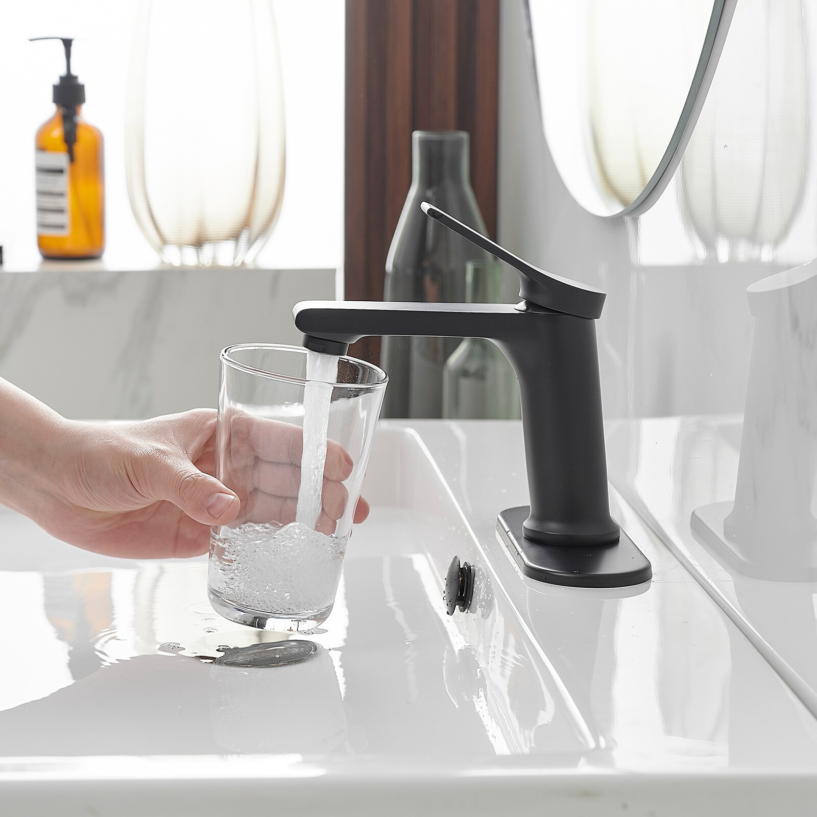 Matte Black Single-Handle Bathroom Faucet with Nickel Finish