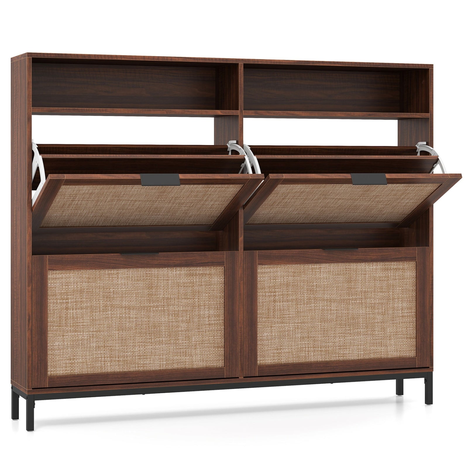 SUGIFT Tall Narrow Shoe Storage Cabinet with 4 Flip Drawers Freestanding Shoe Organizer - Coffee #ZMLW014SUGHY2116