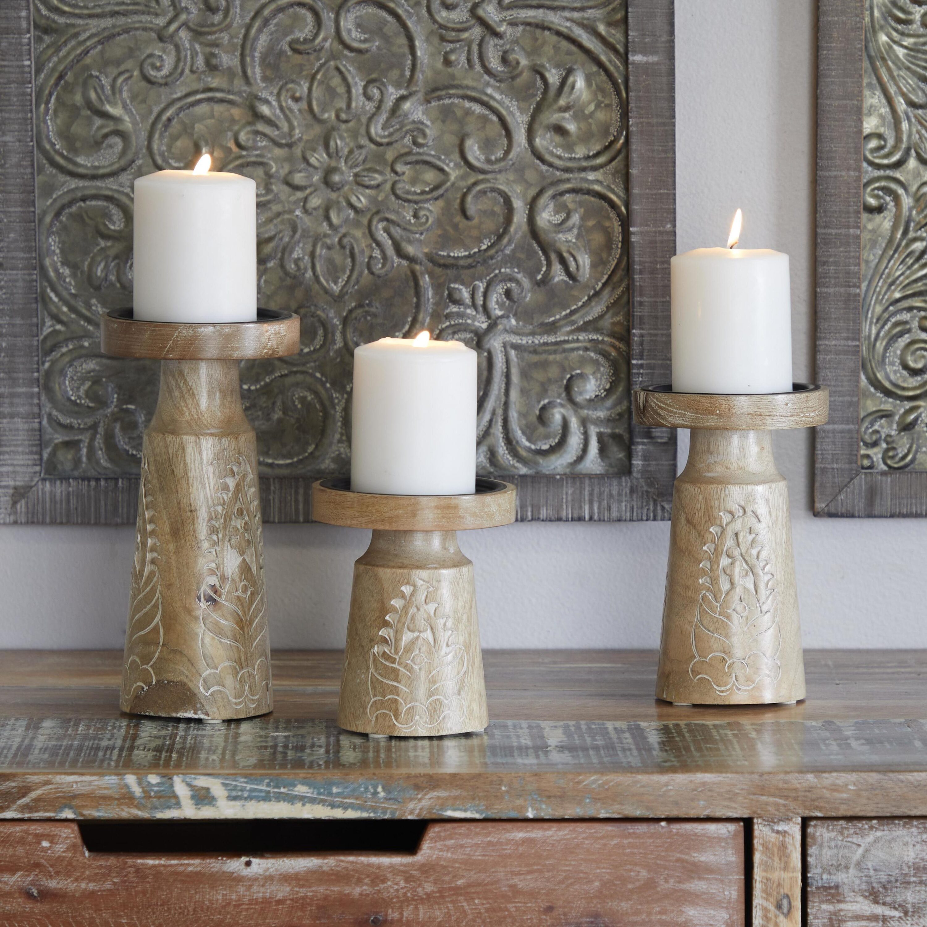 Grayson Lane 820748 3 Candle Wood Pillar Candle Holder