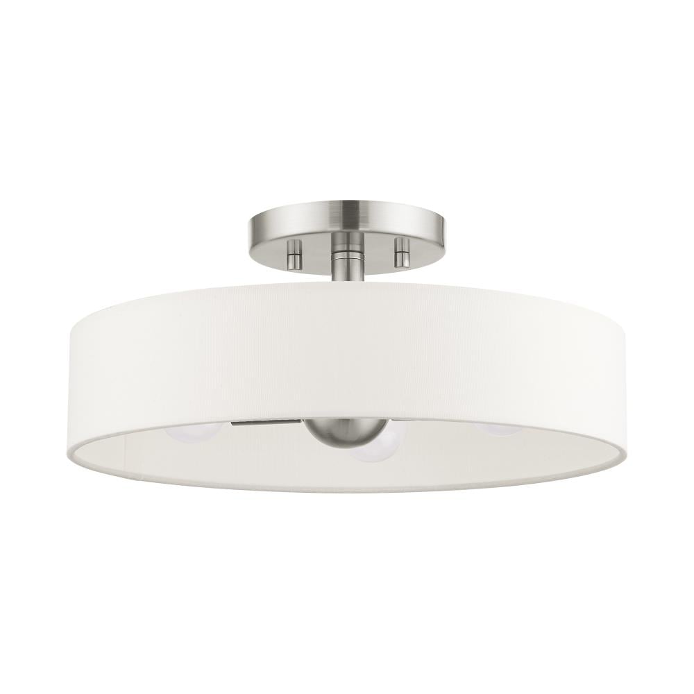 Venlo Brushed Nickel 4-Light Drum Semi-Flush Mount with Off-White Shade