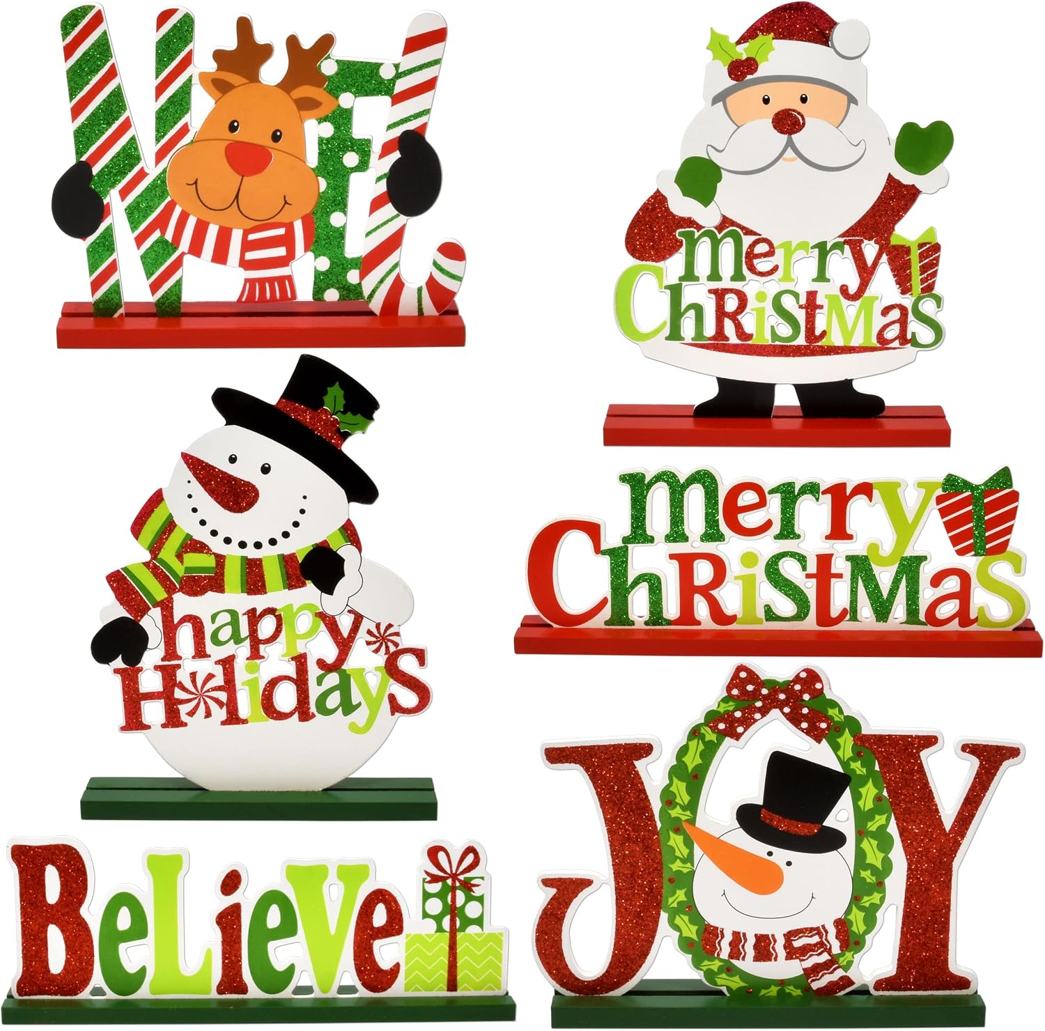 ZHANYIGY 6 Christmas Table Signs Decorations Wooden Centerpiece Tabletop Snowman Wood Desktop Decor for Kitchen Home Xmas Holiday Party Supplies