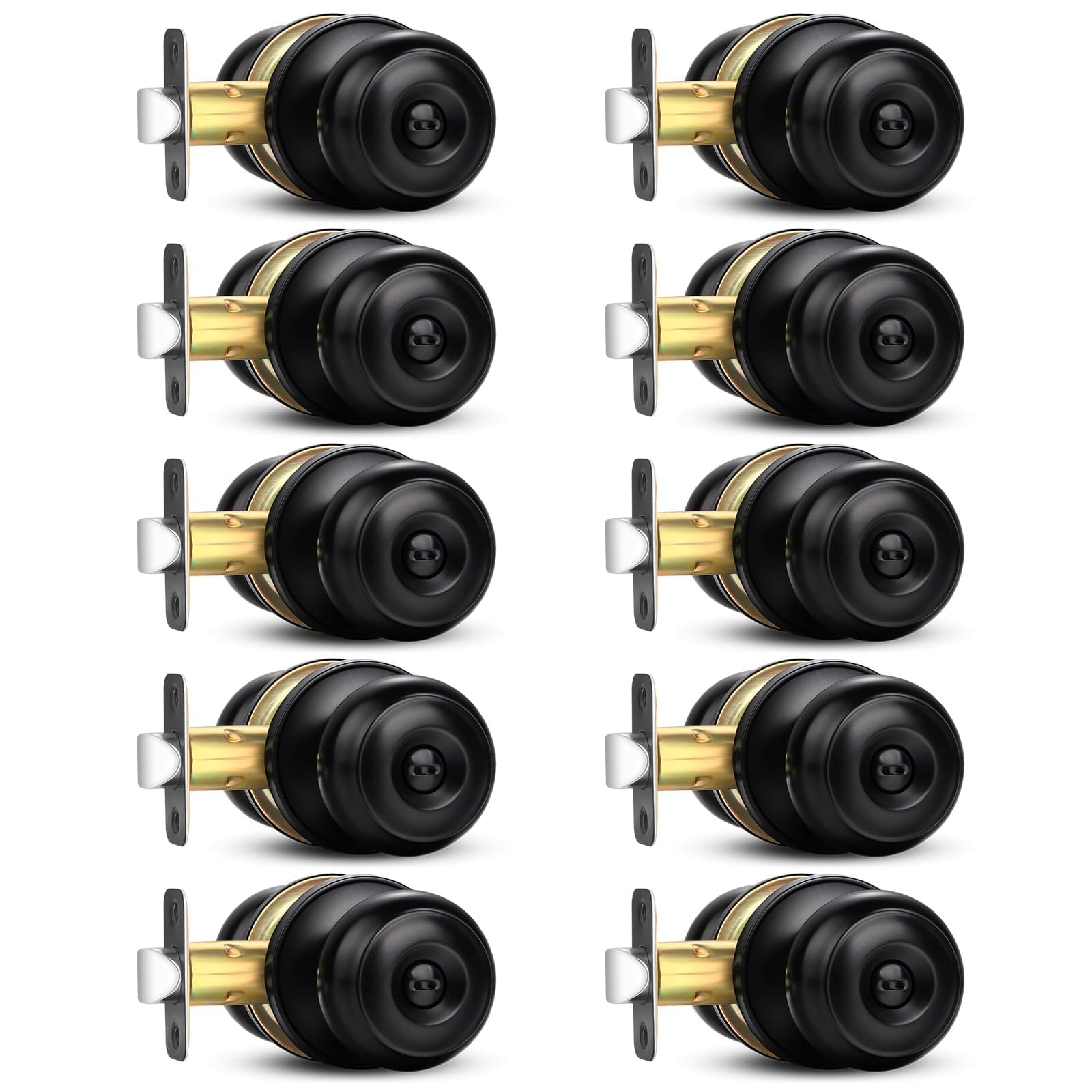 KHKFY  Privacy Door Knob 10 pack Matte Black Round Keyless Interior Exterior Lockset for Bedroom Bathroom Modern Design Adjustable Latch