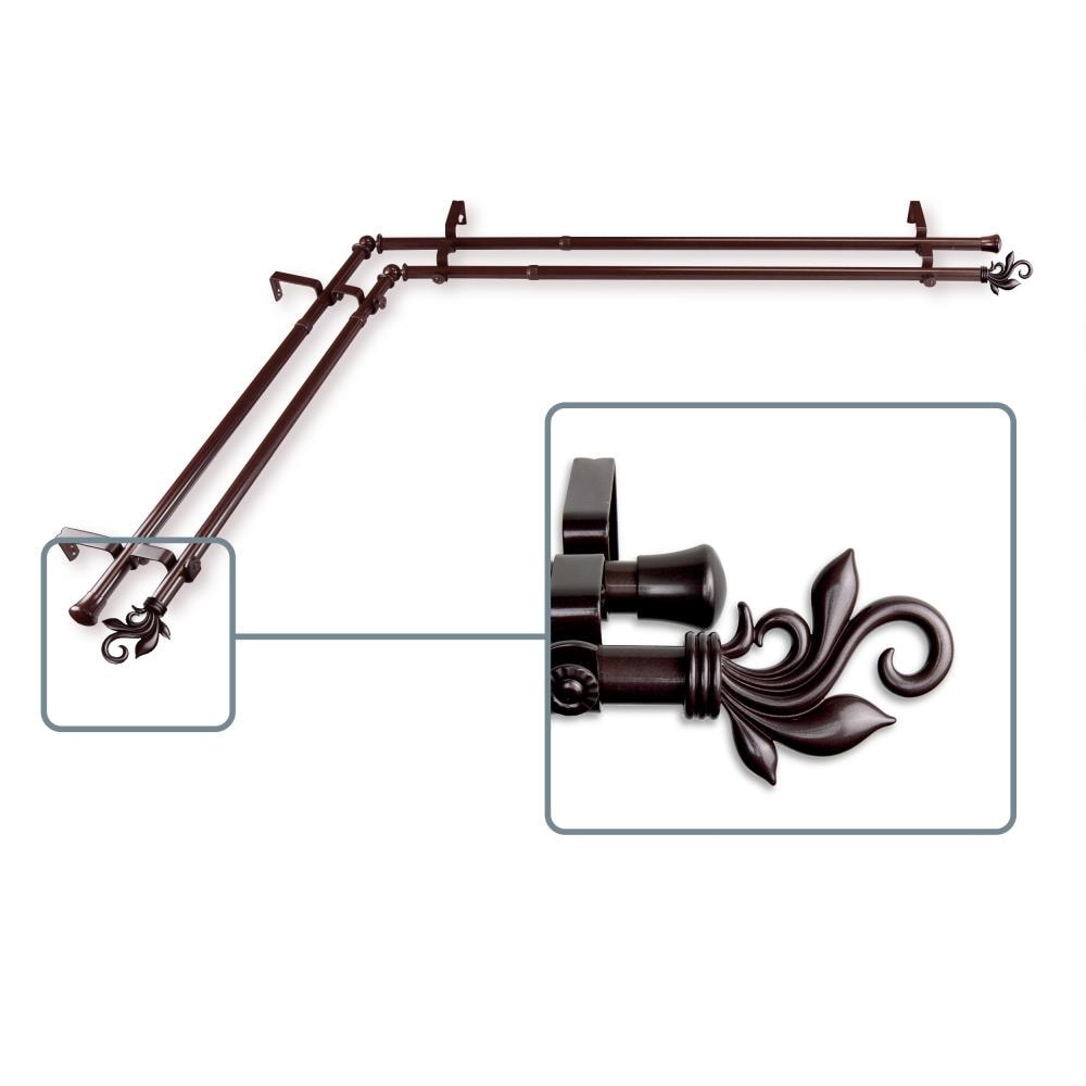 Hart & Harlow L4774-667CR Reba 13/16-in double 66-in to 120-in Cocoa Steel Corner curtain rod with Finials
