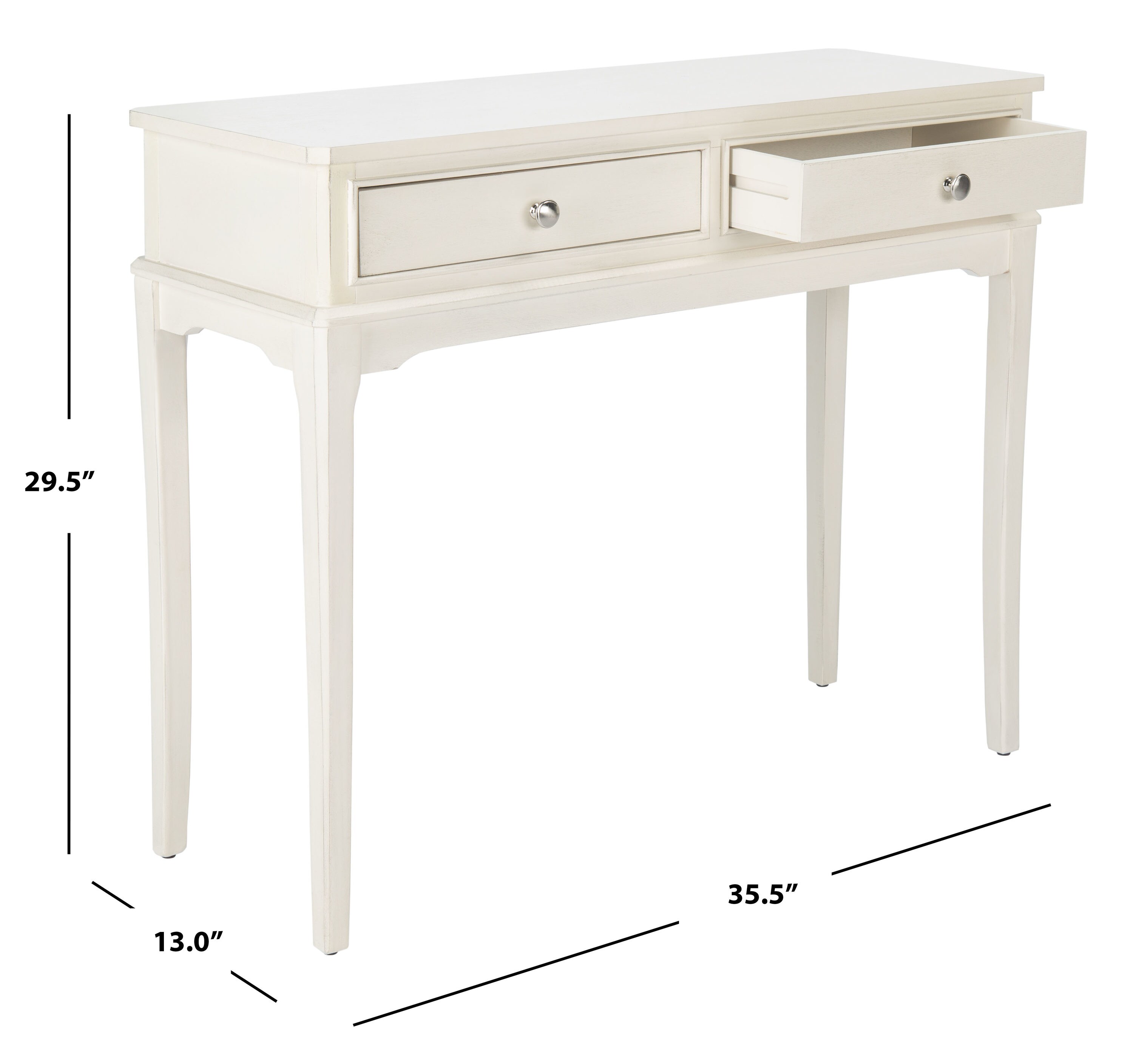 Distressed White French Country 2-Drawer Console Table