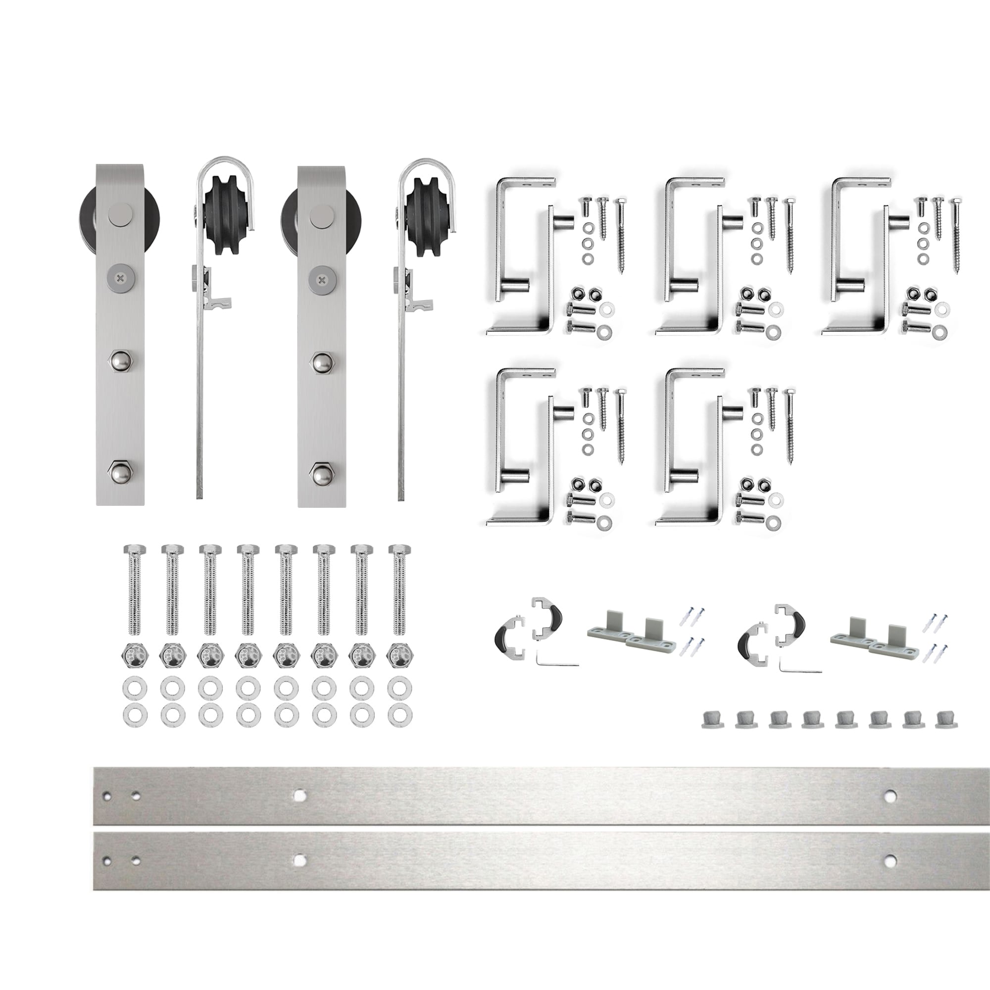 HOMACER YT4DNZ072C 72-in Brushed Brushed Nickel Indoor J-strap Double bypass Barn door hardware kit