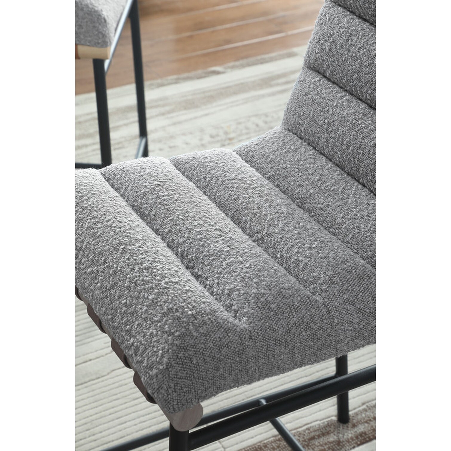 FlowLuxe Boucle Upholstered Counter Stool with Leather Accents and Iron ...
