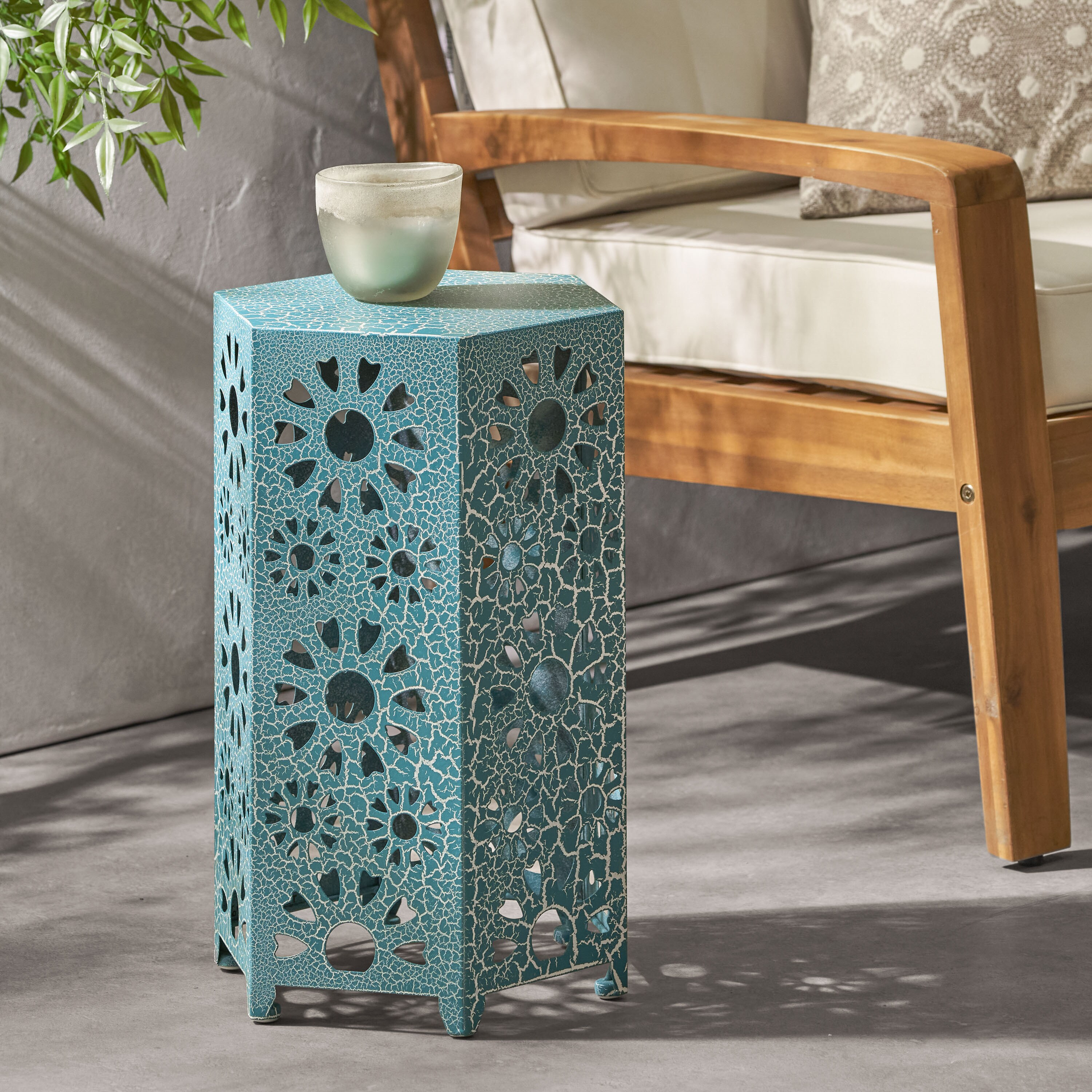 Moda Furnishings MD60816-CT Elysian Metals Line Hexagon Outdoor End Table 10.5-in W x 12-in L