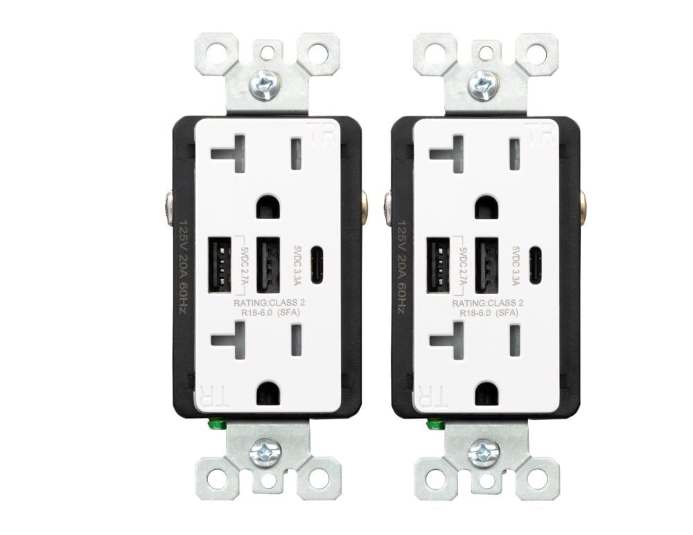 Utilitech R1820D60AAC-WH2 20 -Amp 125-volt Tamper Resistant Residential Decorator USB outlet Type A/C , White 2 -Pack