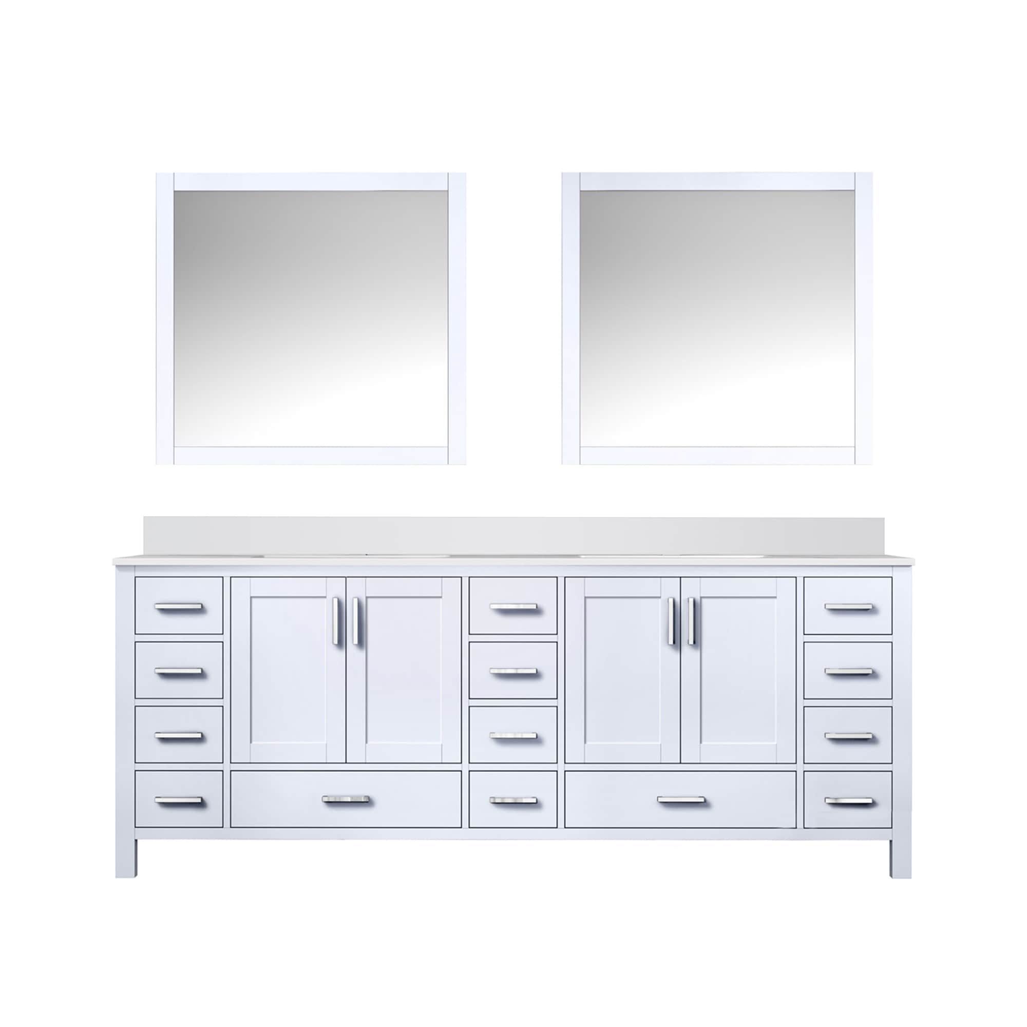 Lexora LJ342284DAWQM34 Jacques 84-in White Undermount Double Sink Bathroom Vanity with White Quartz Top (Mirror Included)
