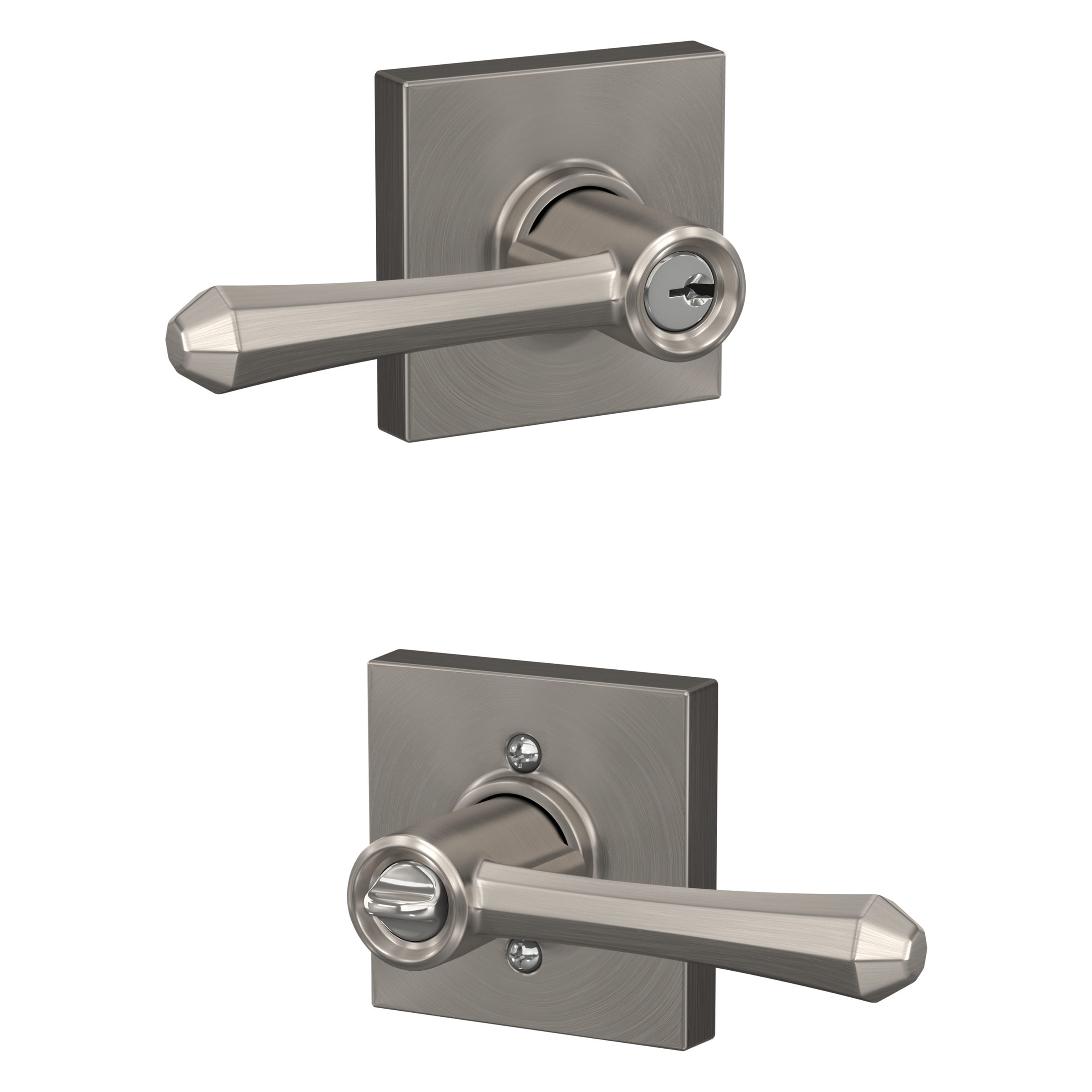 Schlage F51A DMP 619 COL Custom Dempsey - Collins Satin Nickel Exterior Keyed Entry Door Handle