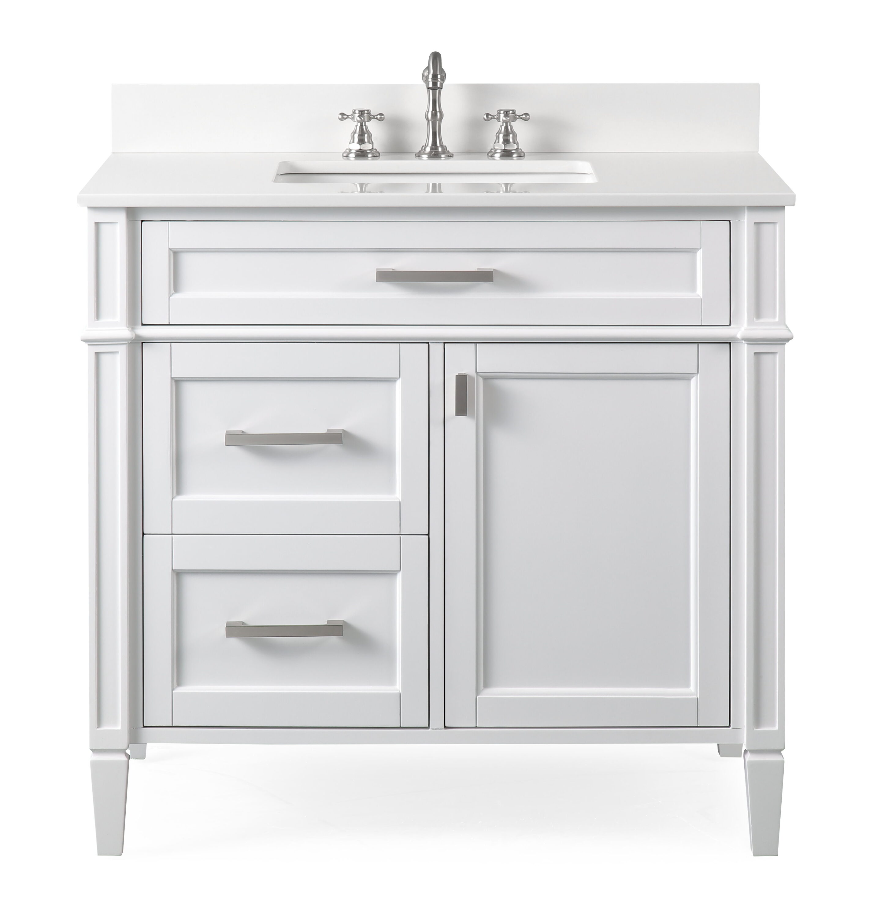 Tennant Brand 36 Inch Durand Modern White Bathroom Sink Vanity with Stone Counter Top