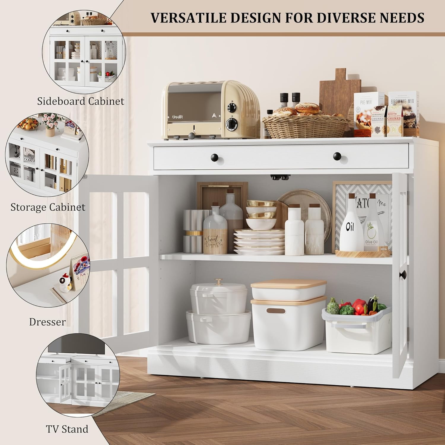 Der Rose Buffet Cabinet Shelf Adjustable Accent Storage Cabinet with a ...