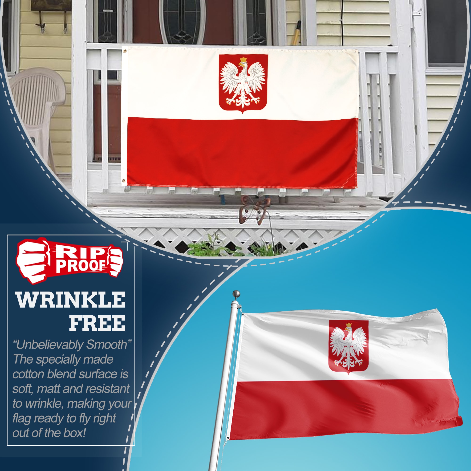 Rip-Proof Double Sided 3-Ply Poland State Ensign Flag 3x5 Foot