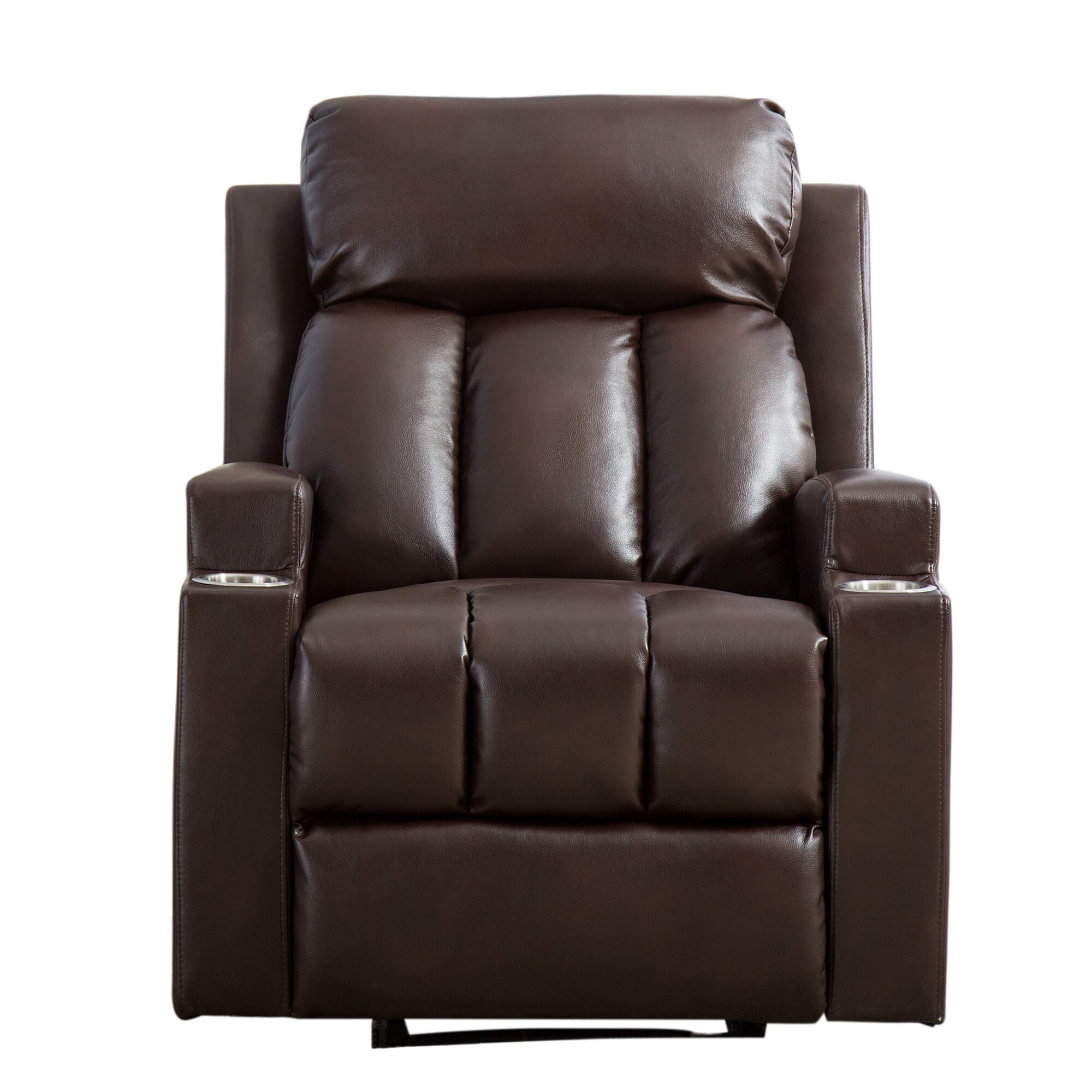 Set of Two Wood-Framed PU Leather Recliner Chair Adjustable Home Theater  Seating with Thick Seat Cushion and Backrest Modern Living Room Recliners,  Brown 