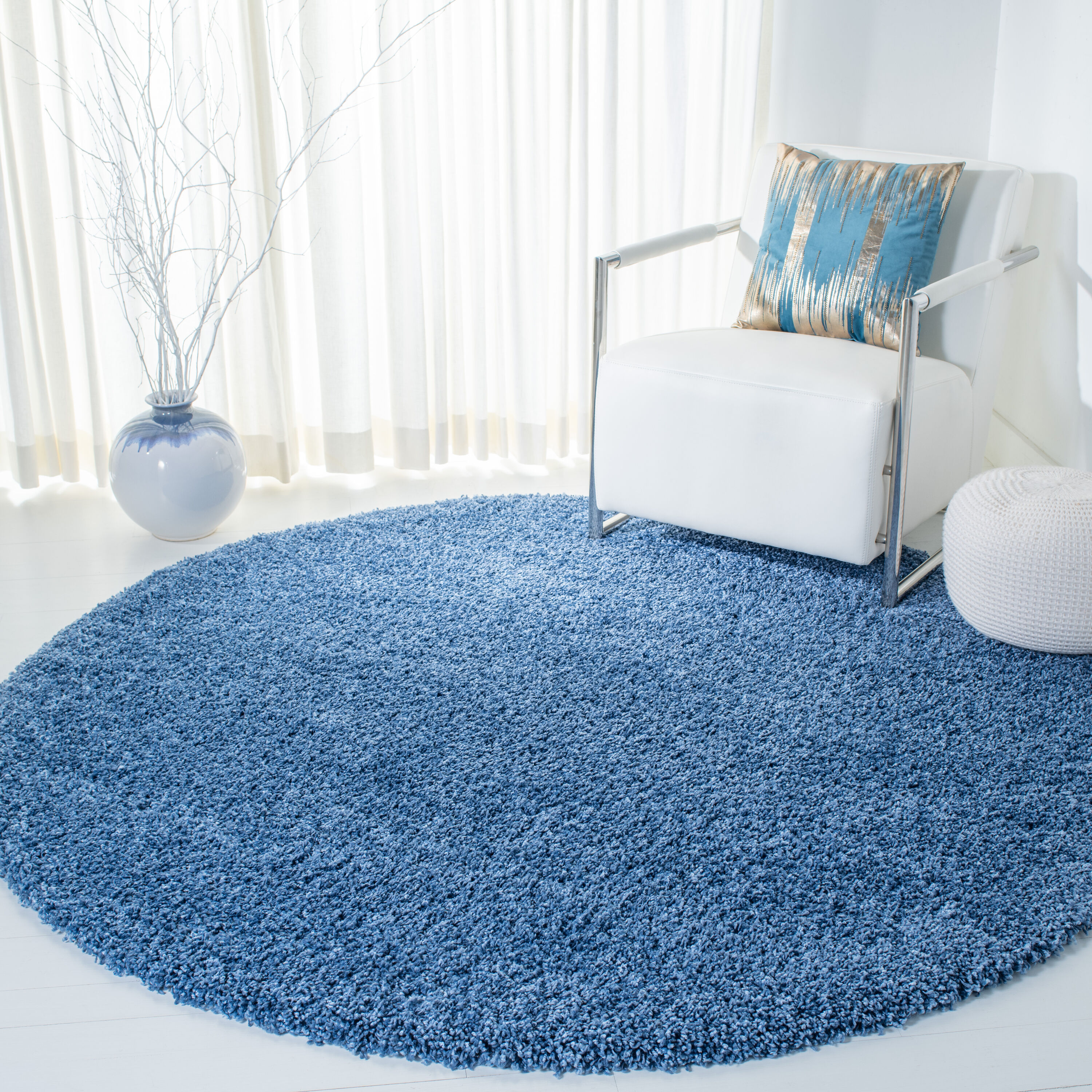 Round Rug Inky Blue Safavieh Evolution Shag Loomed Polypropylene Blue Round Indoor Solid ...