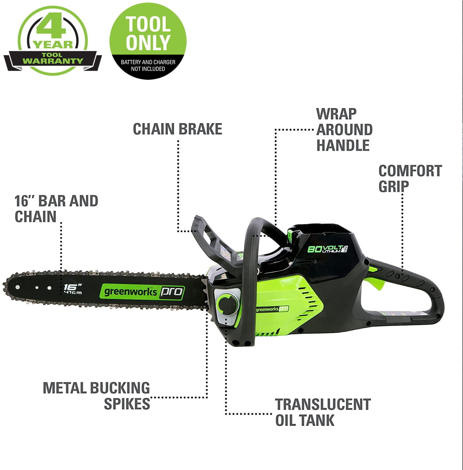 Greenworks CS80L01 Cordless-Chainsaw - View #2
