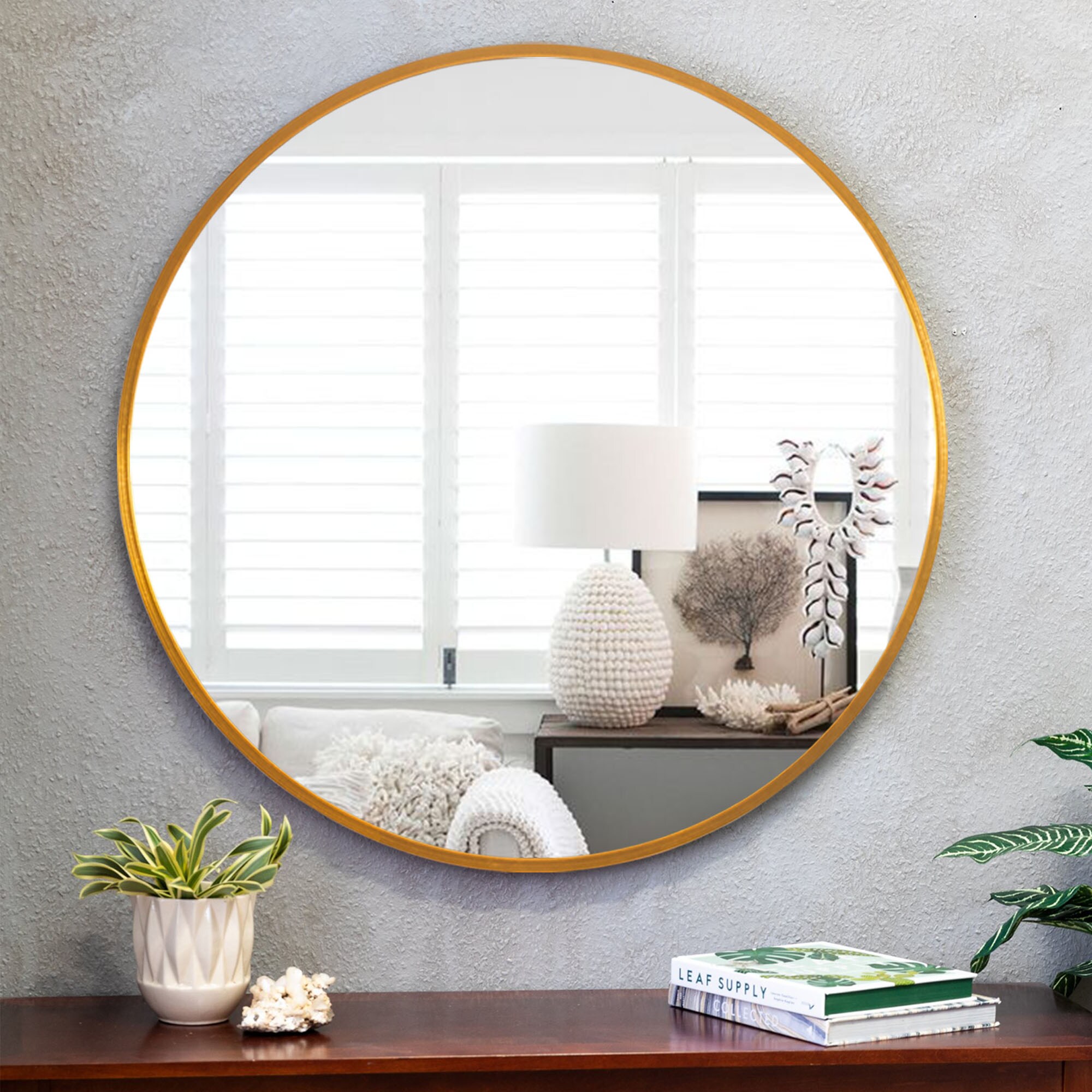 NeuType 31.5-in W x 31.5-in H Round Gold Framed Wall Mirror in the ...