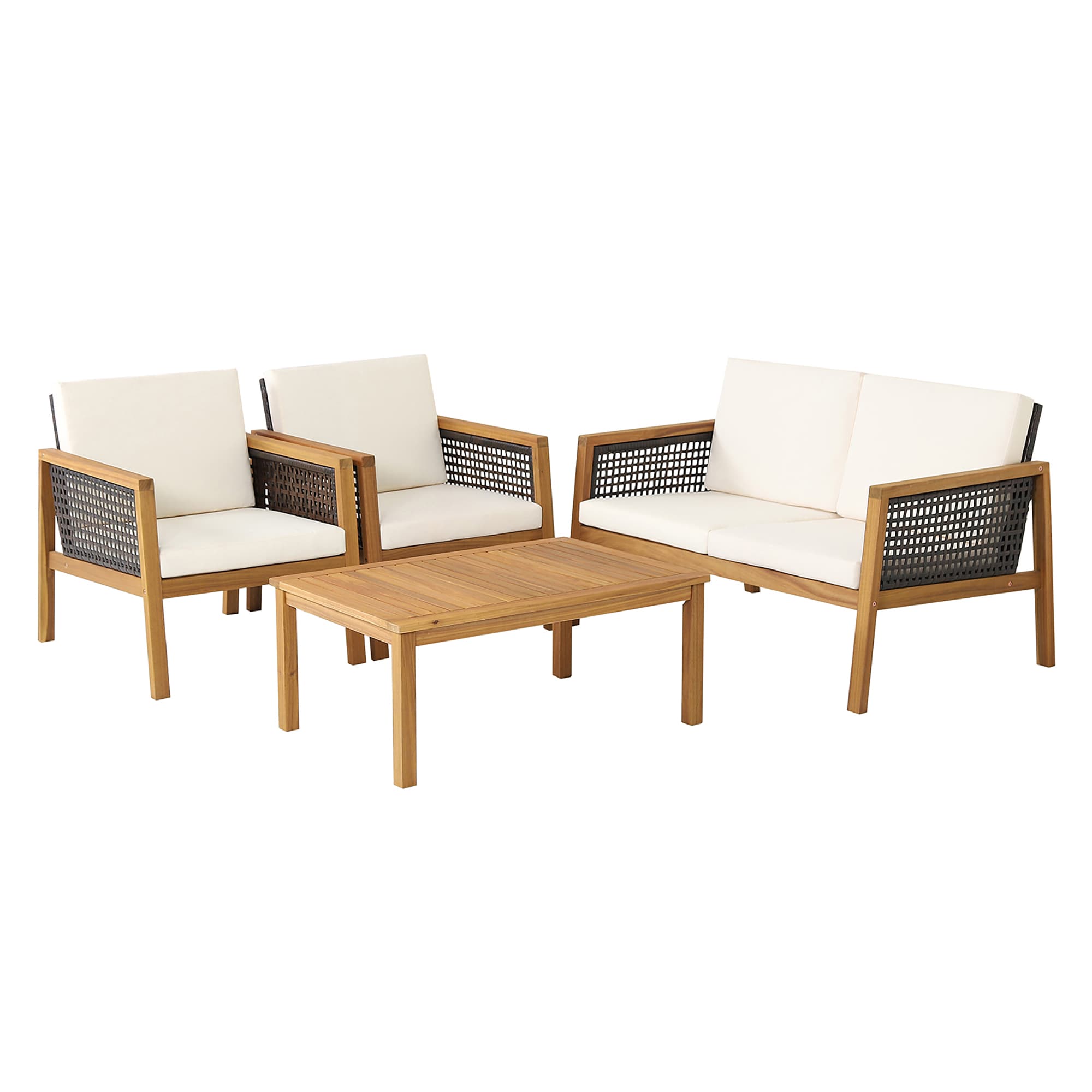Costway HW69144WH+ 4 -Piece Patio Conversation Set with White Cushions