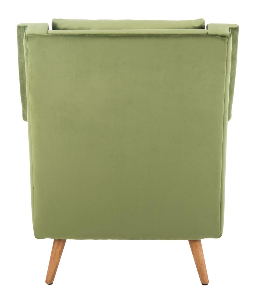 Olive Velvet and Natural Wood Mid-Century Arm Chair