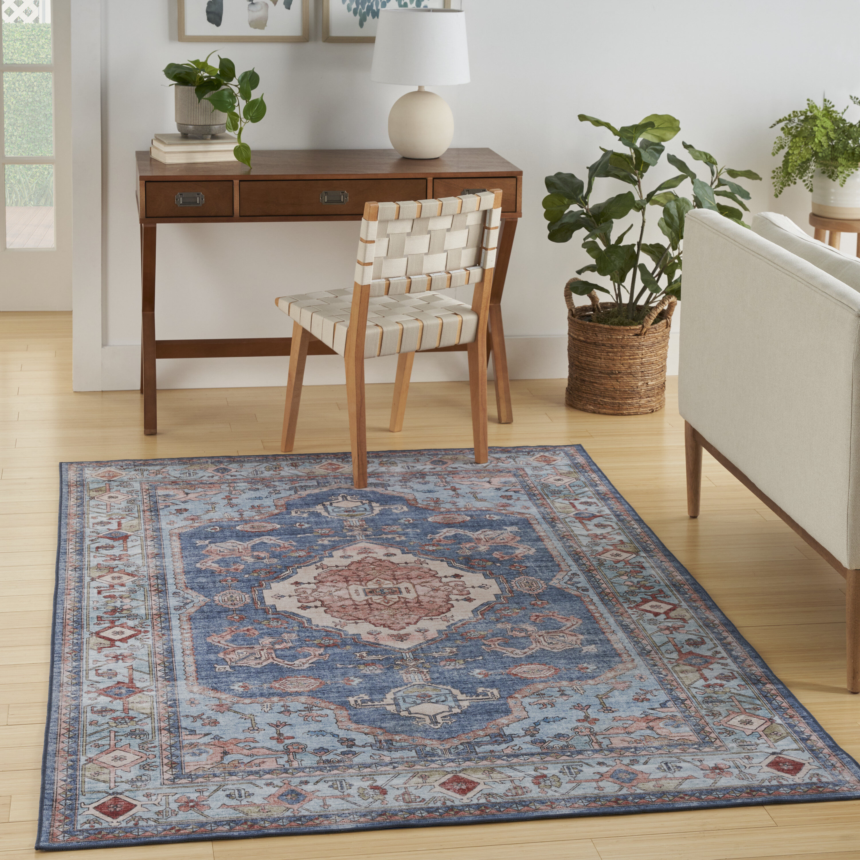 Fulton Blue Rectangular Persian Medallion Area Rug 5' x 7'