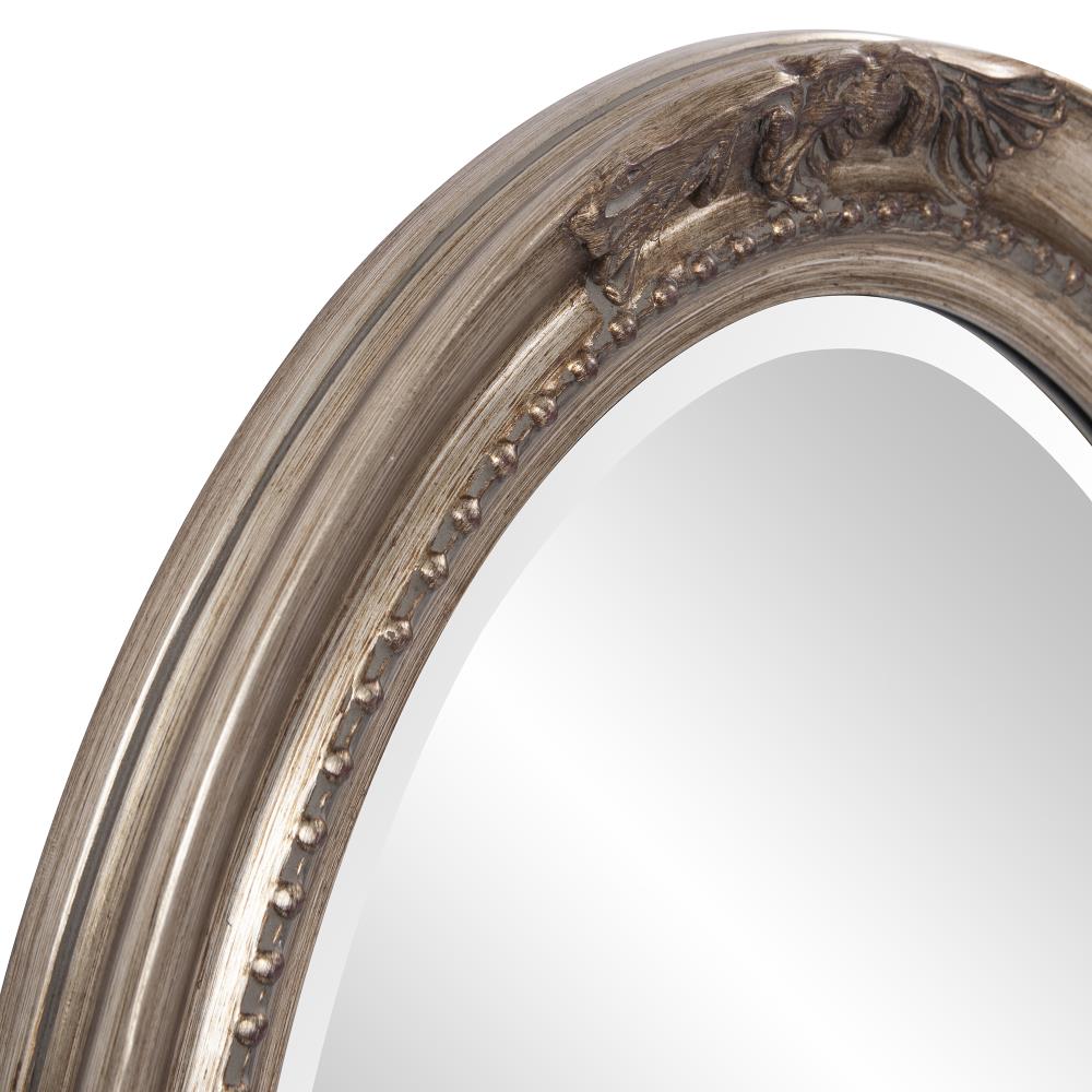 Antique Silver Oval Wood Wall Mirror with Beaded Frame