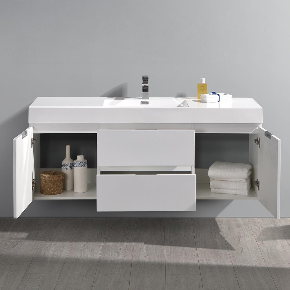 Valencia 60" Glossy White Wall Mount Double Vanity