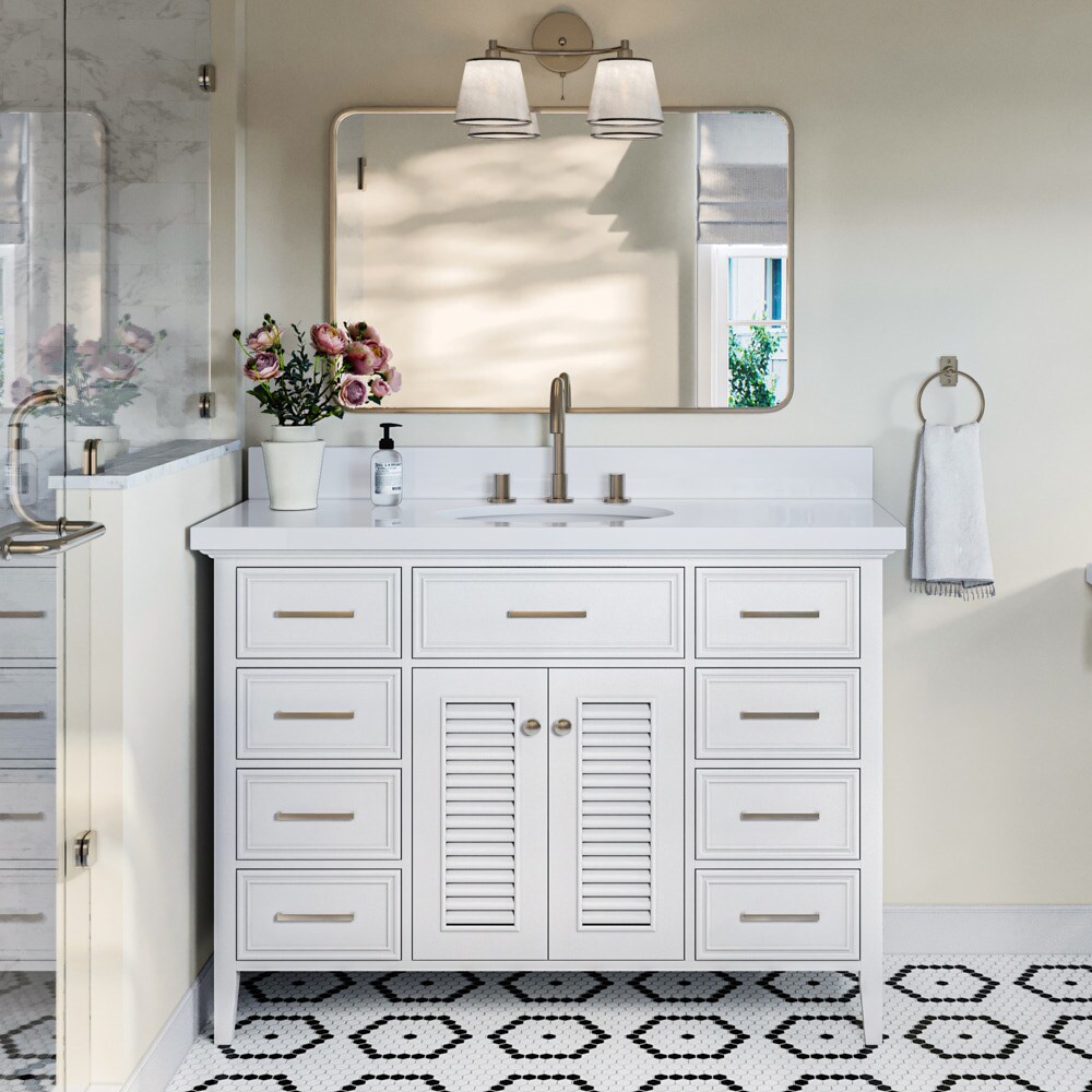 ARIEL Kensington 48-in White Bathroom Vanity Base Cabinet without Top