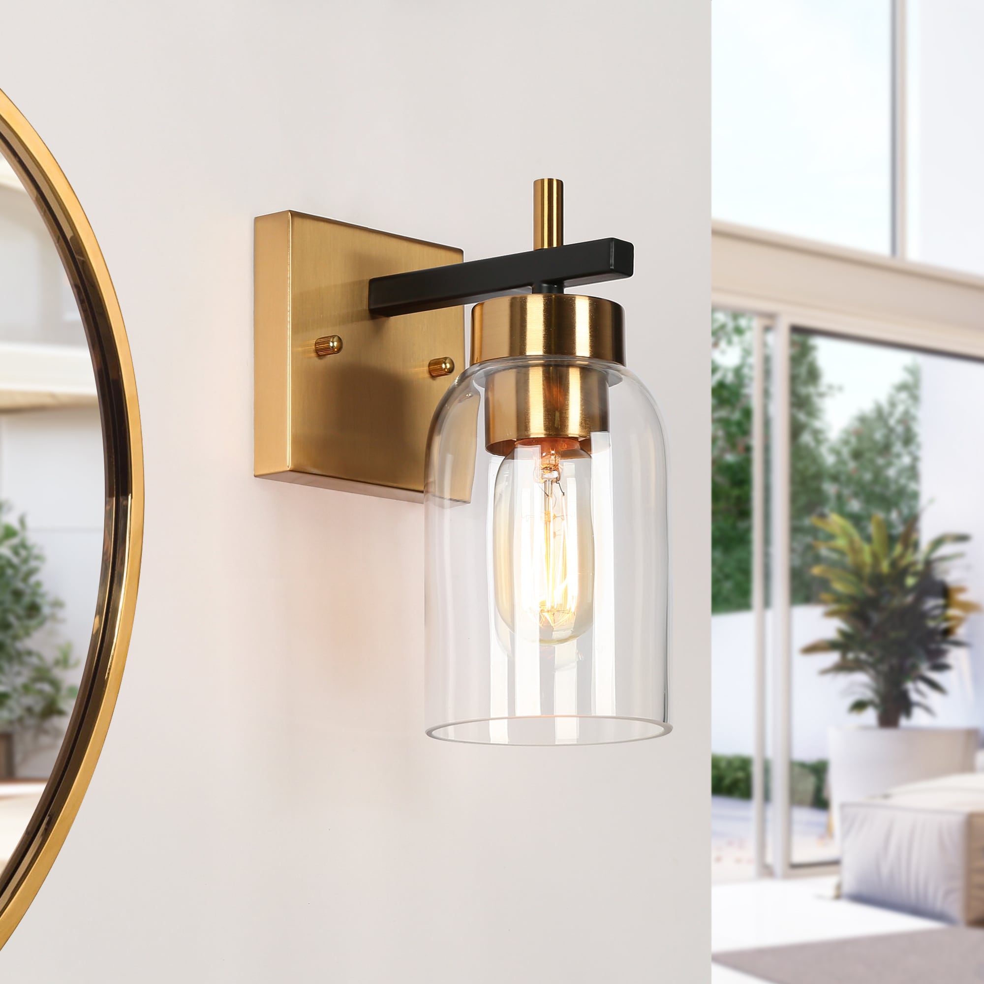 ZEVNI L3BEZUJFW4604S57 Cylivia Mid-Century Modern 4-in W 1 -Light Polished Gold Wall Sconce