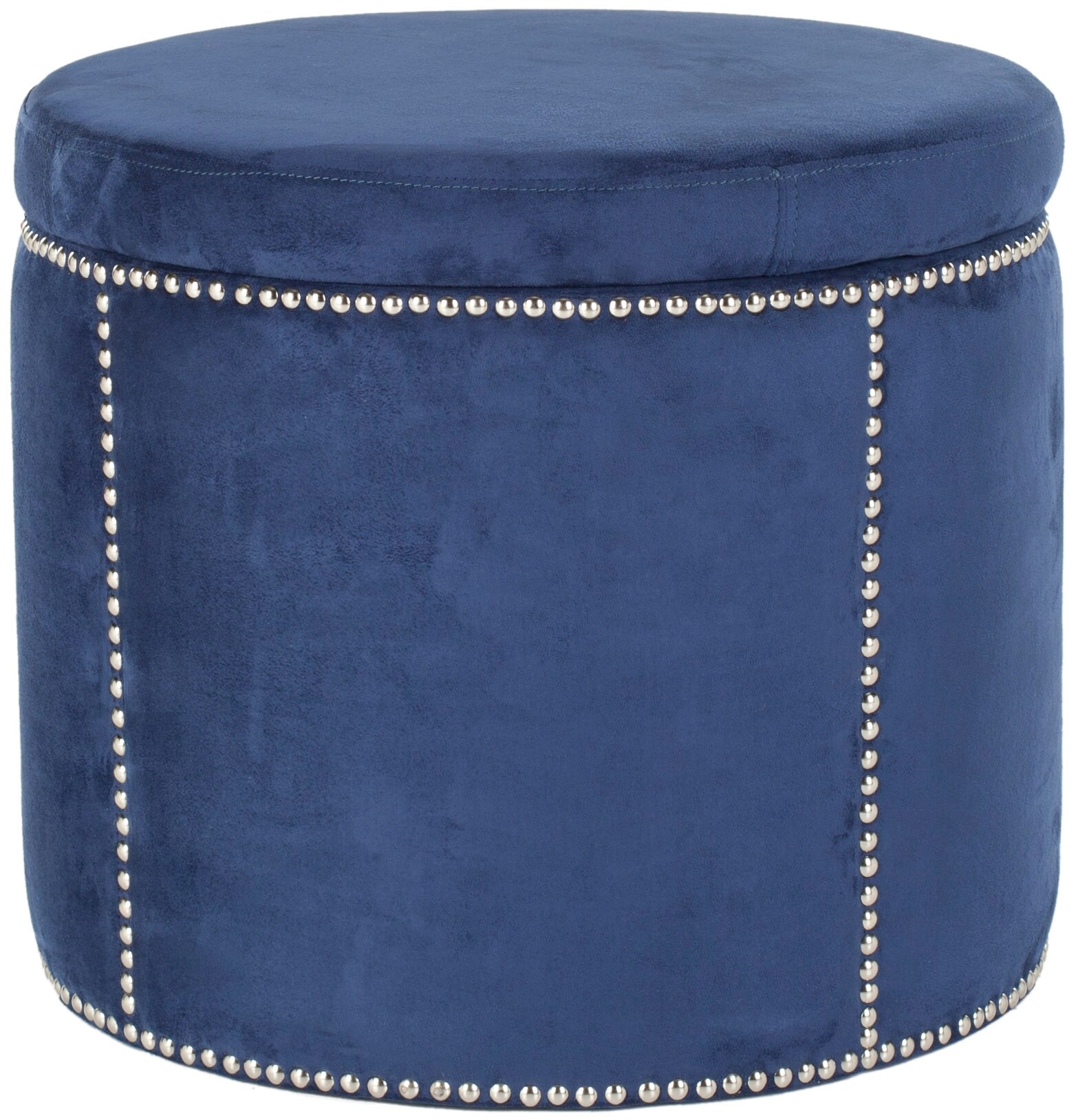 Safavieh MCR4641A Jody Modern Navy Velvet Round Storage Ottoman