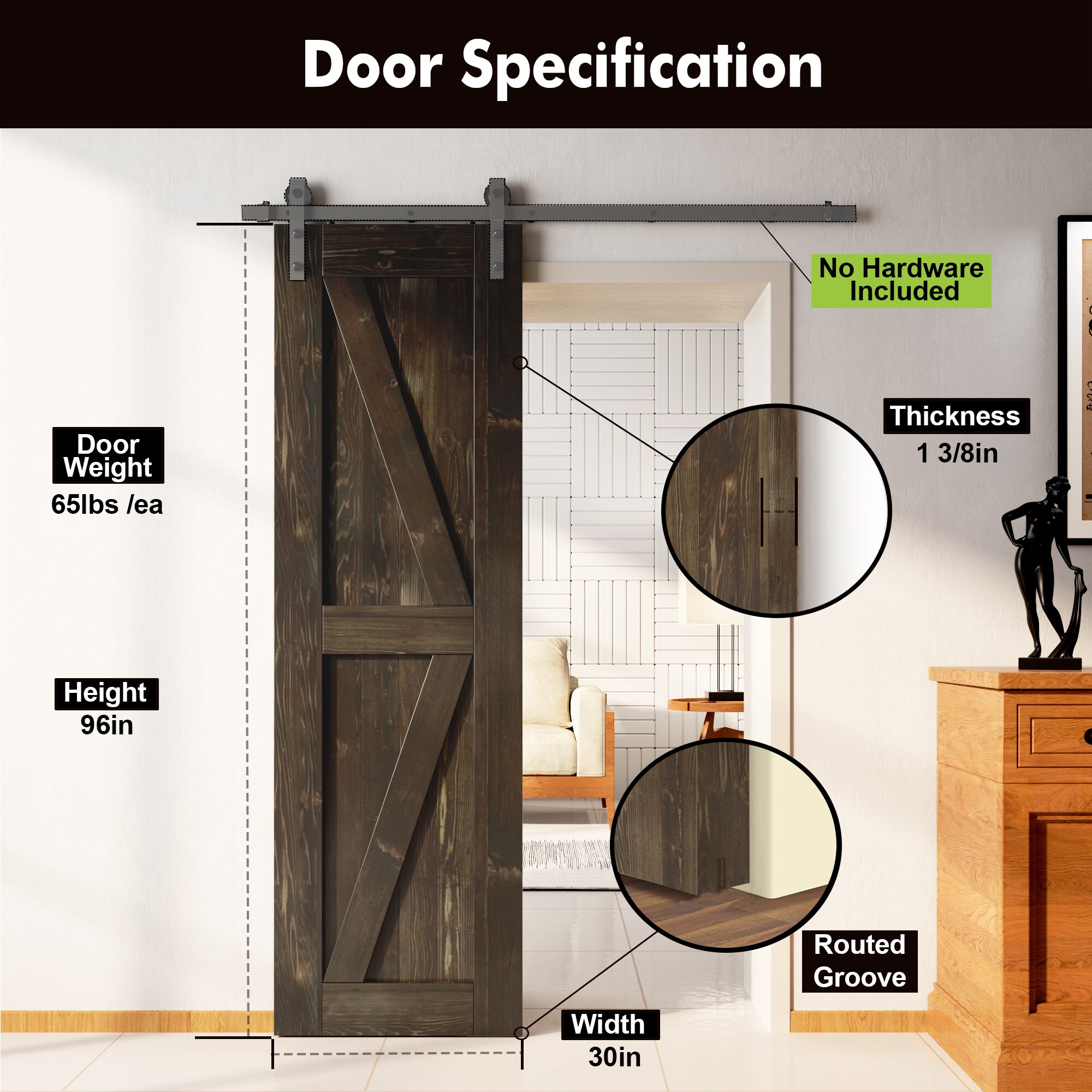 HOMACER 3096-K-EBONY Barn-Doors - View #3