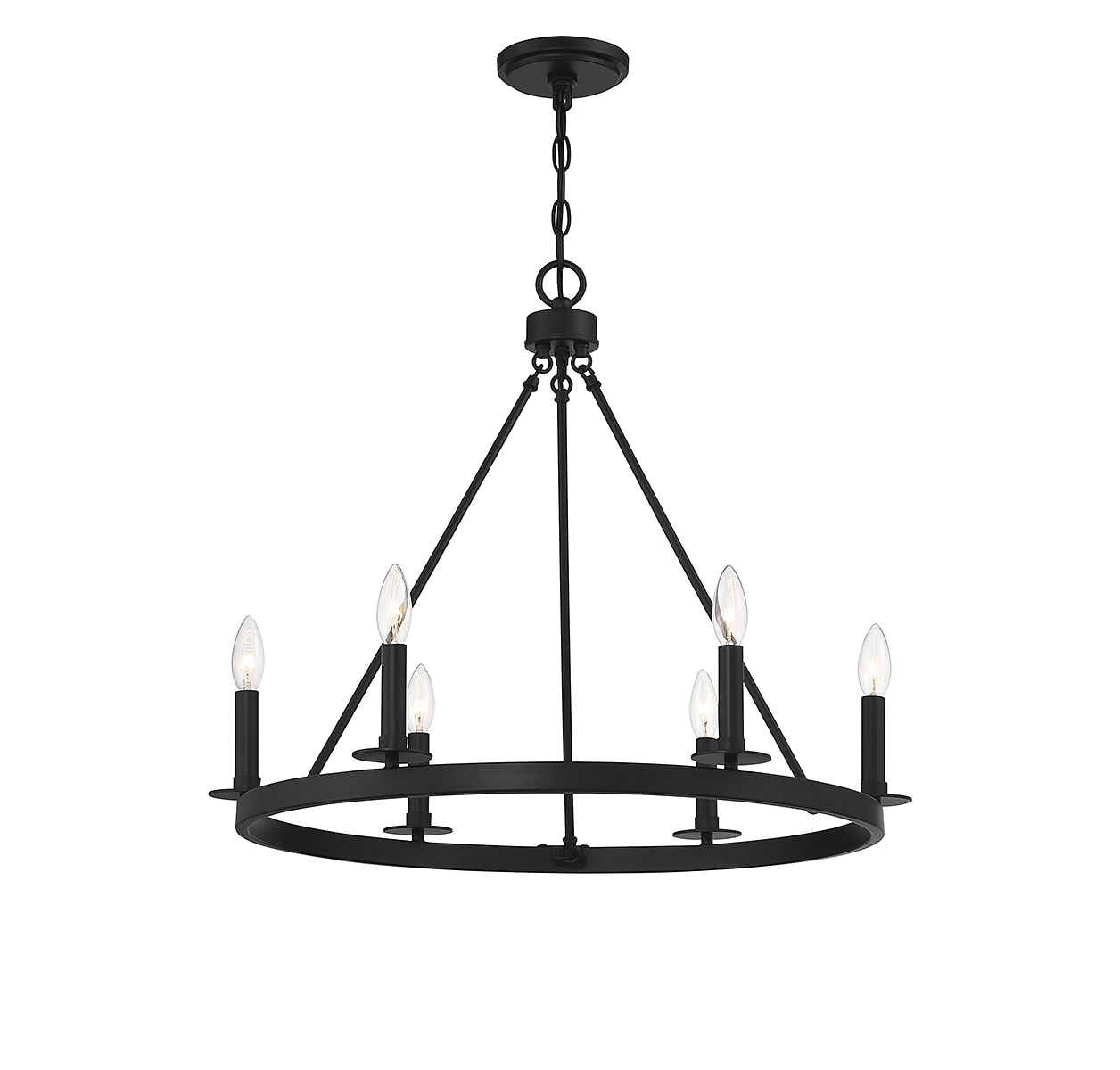 Elegant Matte Black 6-Light Wagon Wheel Chandelier