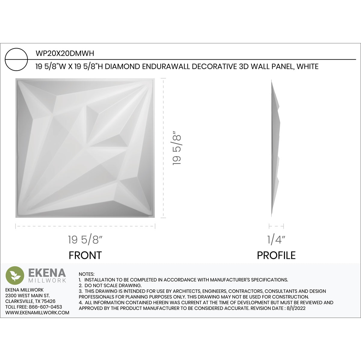 Ekena Millwork WP20X20DMWH Wall-Panels - View #2
