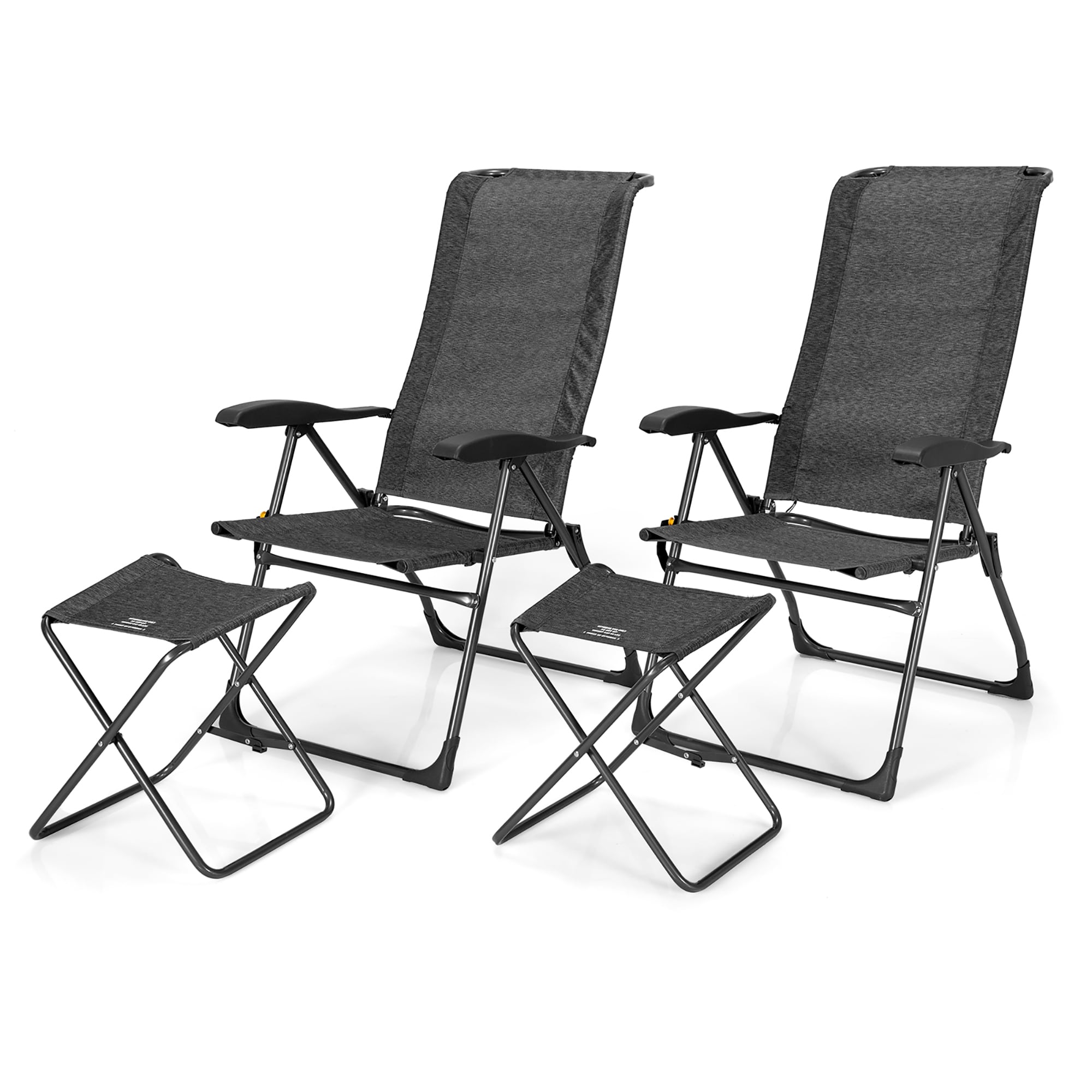 Gray Steel Folding Outdoor Patio Chair Set with Ottomans