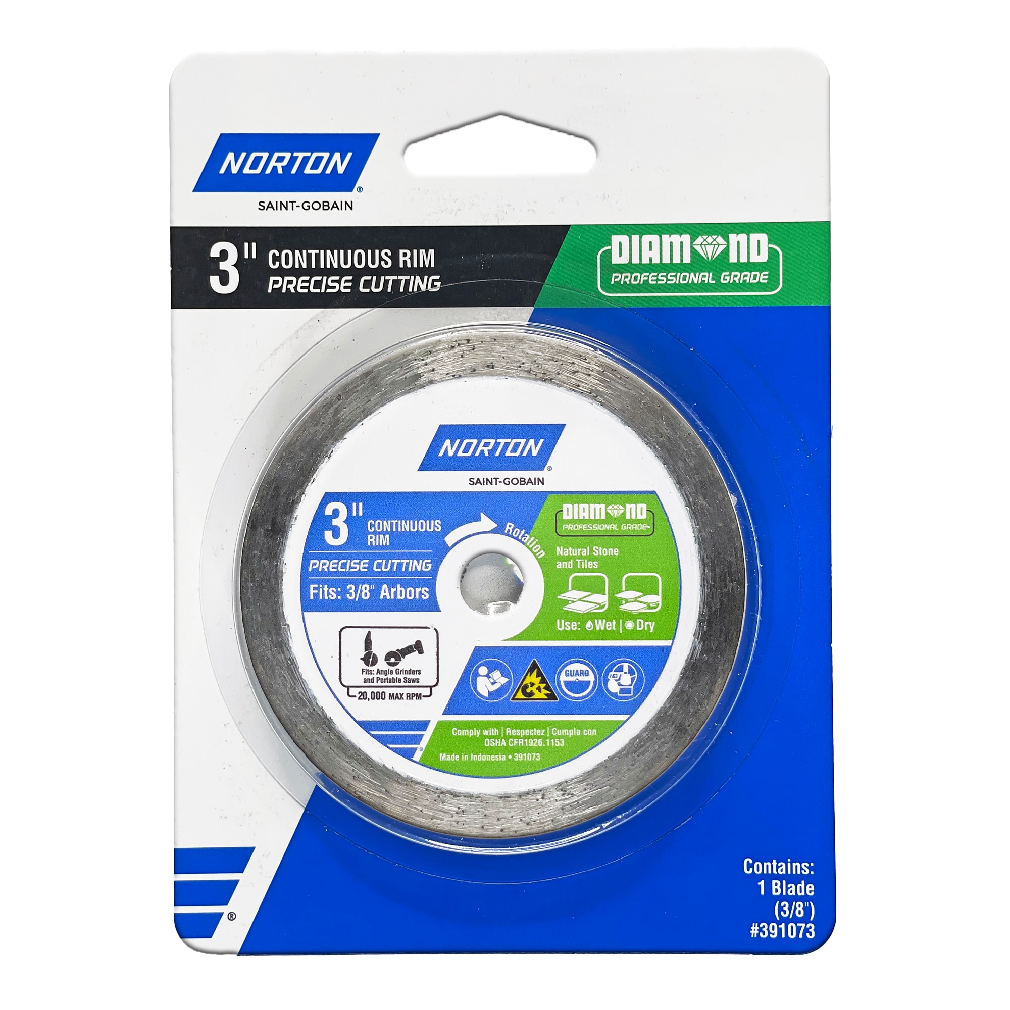 Norton 391073 Diamond Professional Grade 3-in Wet/Dry Continuous Rim Diamond Saw Blade