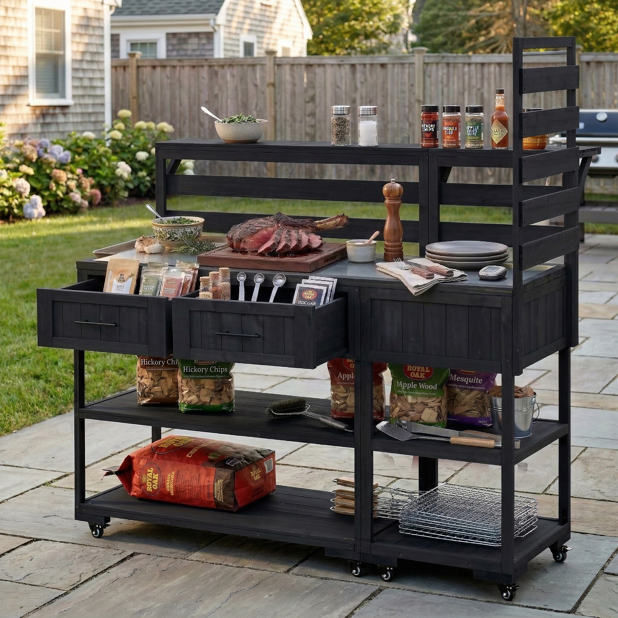Blisstyle 62.3 Patio Kitchen Island Solid Wood Kitchen Cart with ...