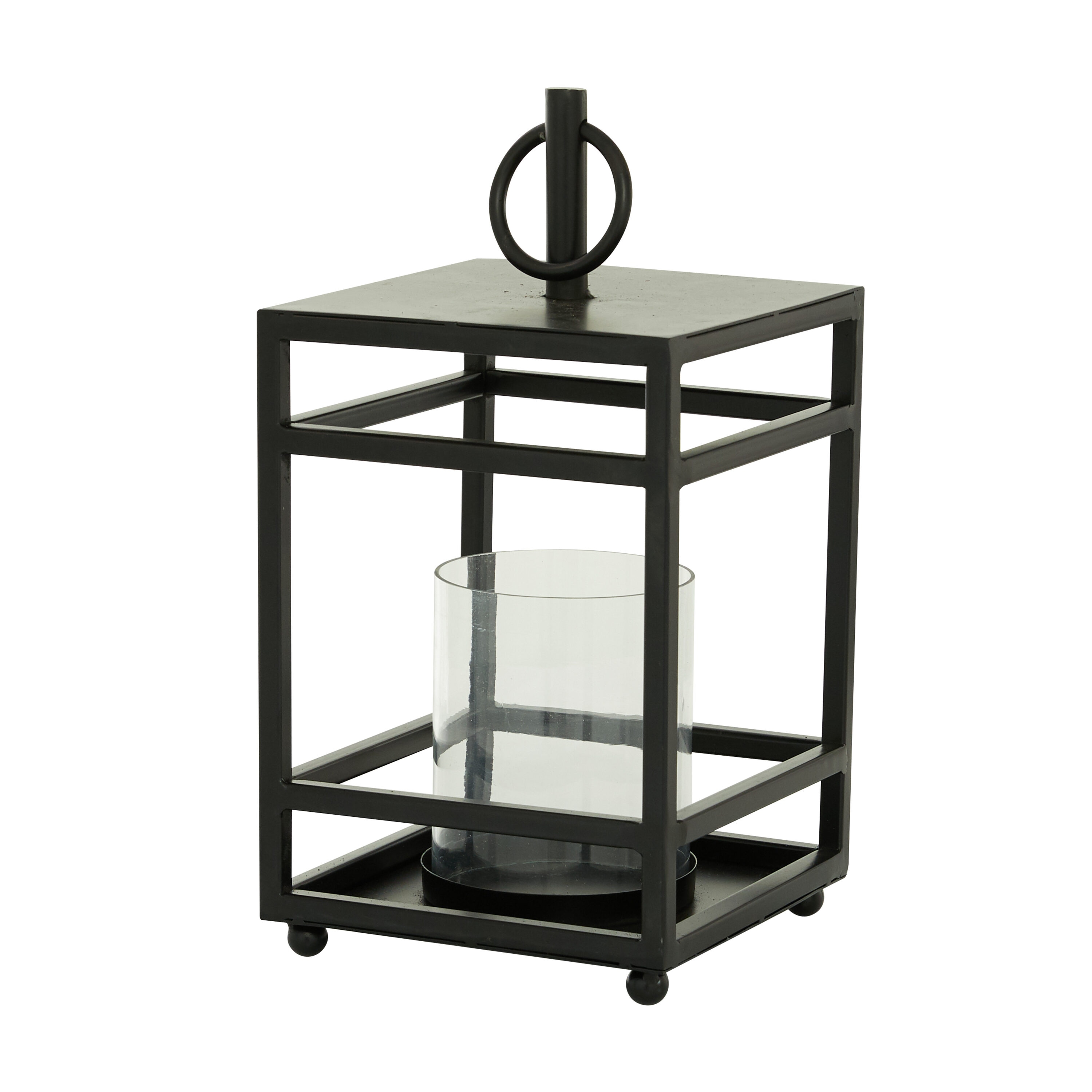 Contemporary Matte Black Metal & Glass Tabletop Lantern